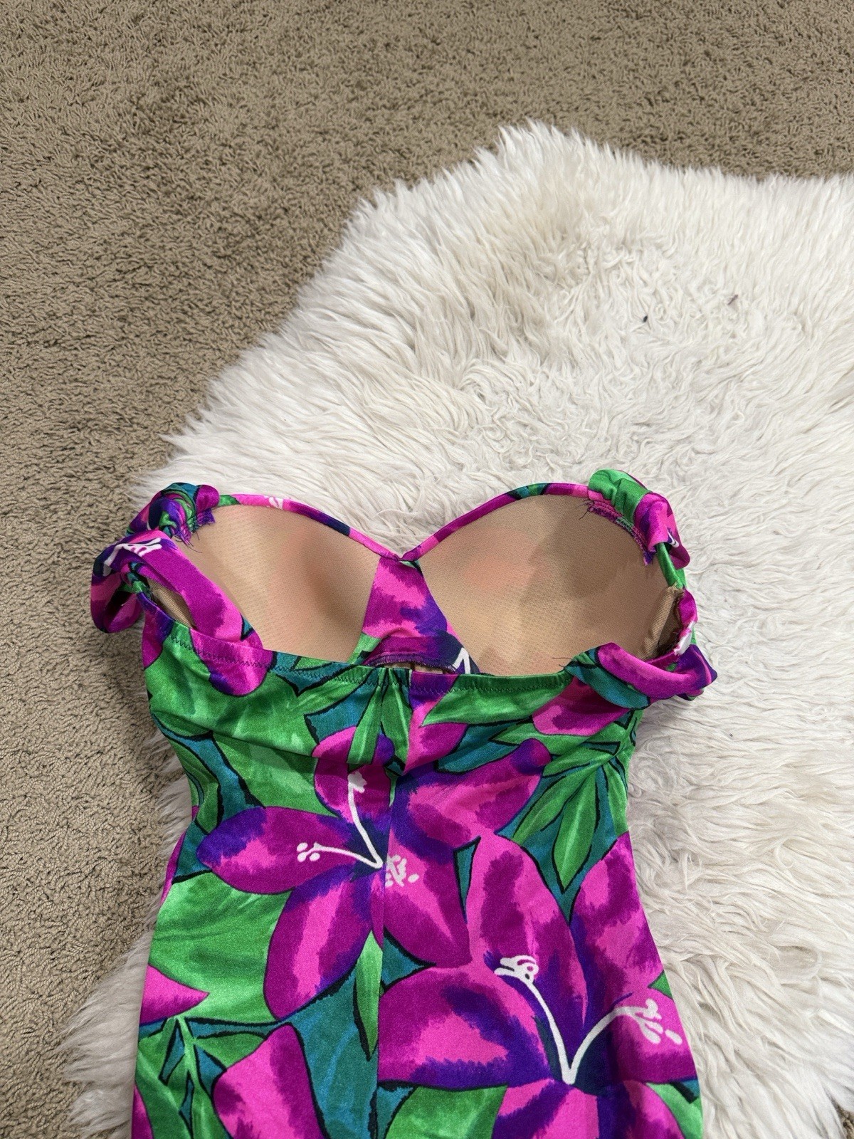Vintage 80s Sirena 12 One Piece Swimsuit Vibrant Floral Retro Pin Up Ruched