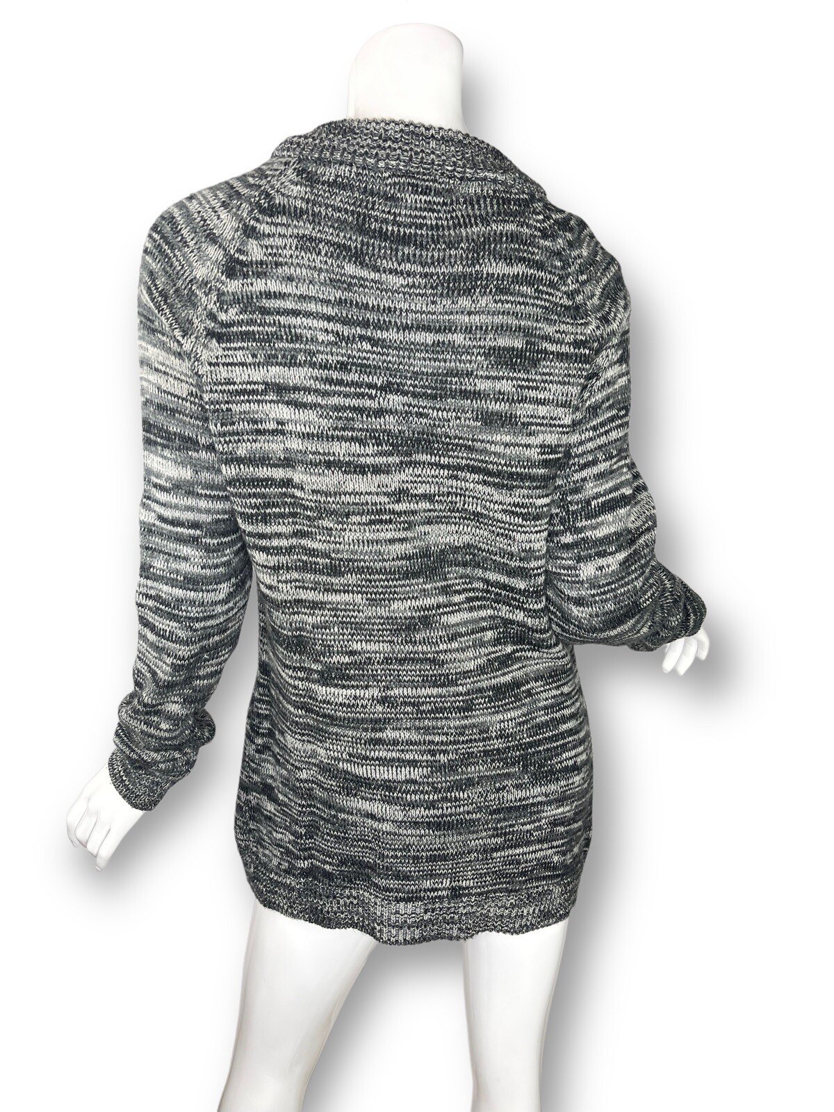 Vintage 70s Mod Marled Gray Acrylic Tunic Sweater Ring Pull Half Zip Pockets M/L