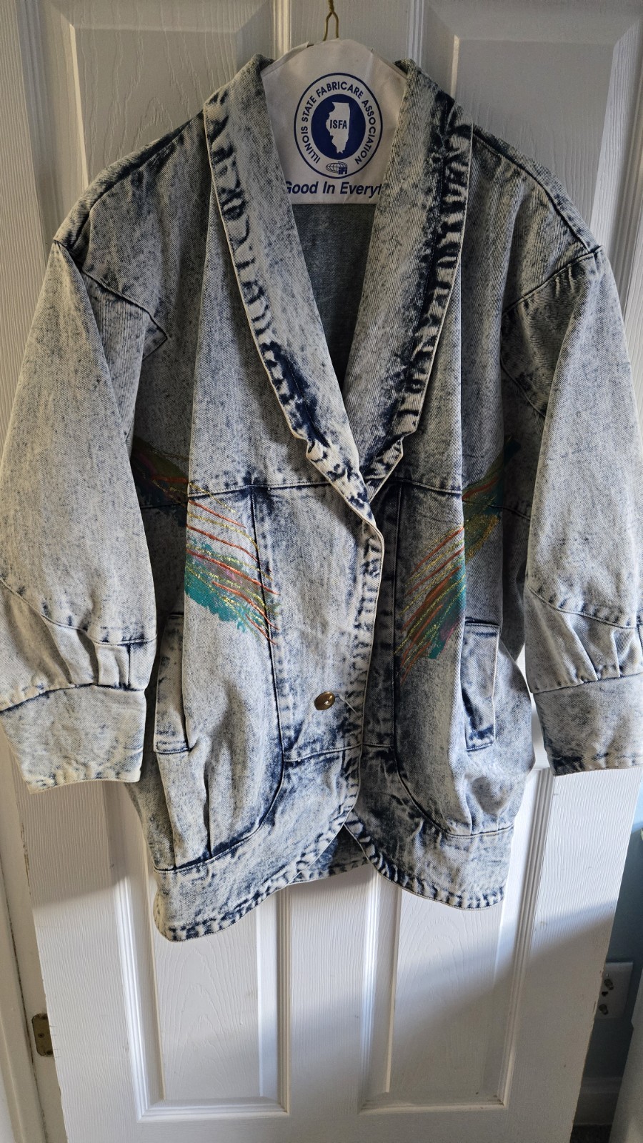 Vtg Copacabana Acid Wash Denim Jacket Hand Painted Fringe Western 90s Unisex L