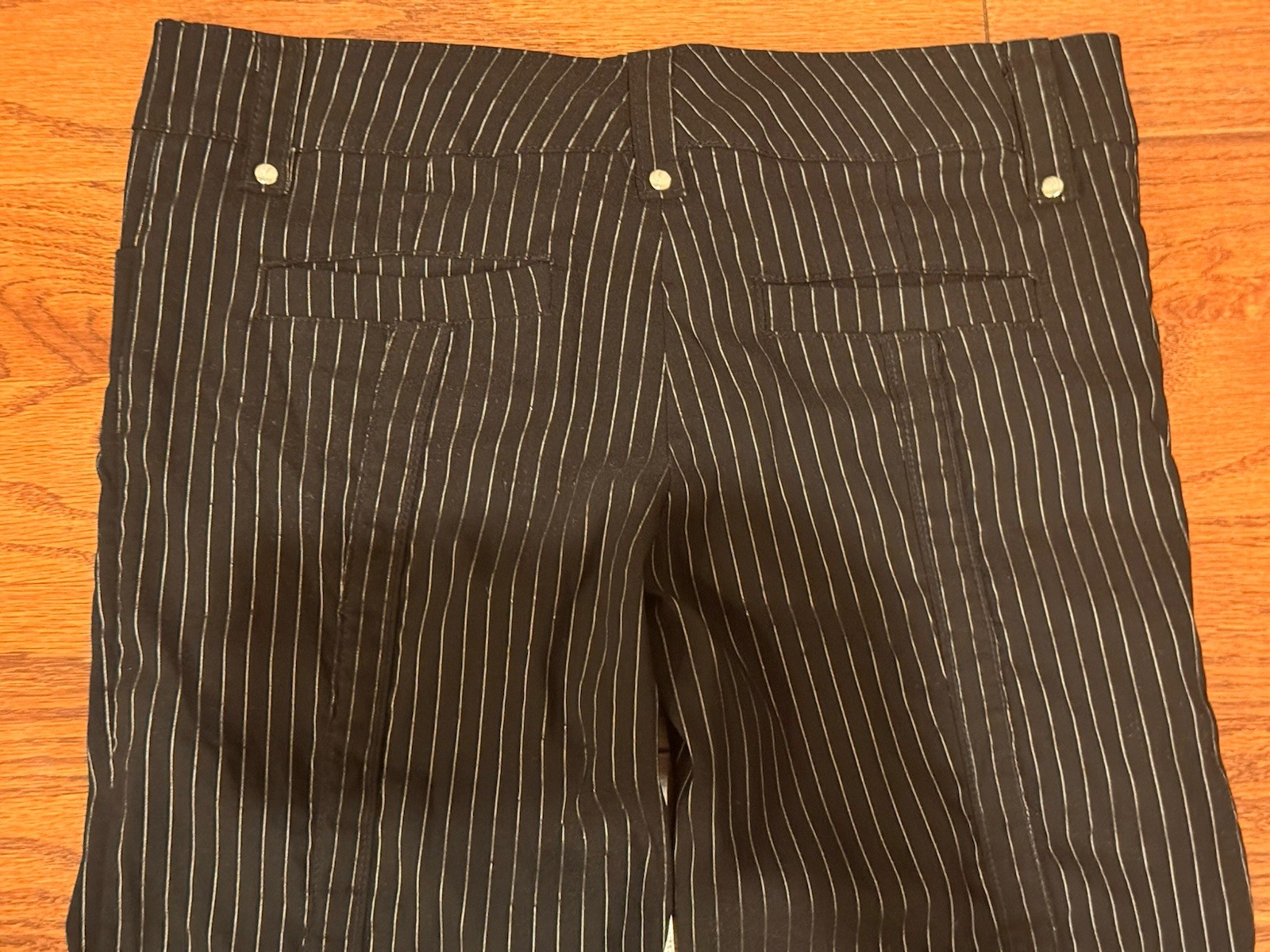 Women’s 2000’s Lip Service Size L Black And Silver Pinstripe Bondage Capri Pants
