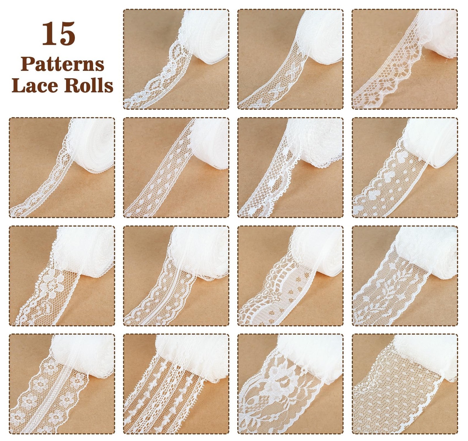 ilauke 82 Yards White Lace Ribbon 15 Rolls Vintage Lace Trims | Lace with Ass…