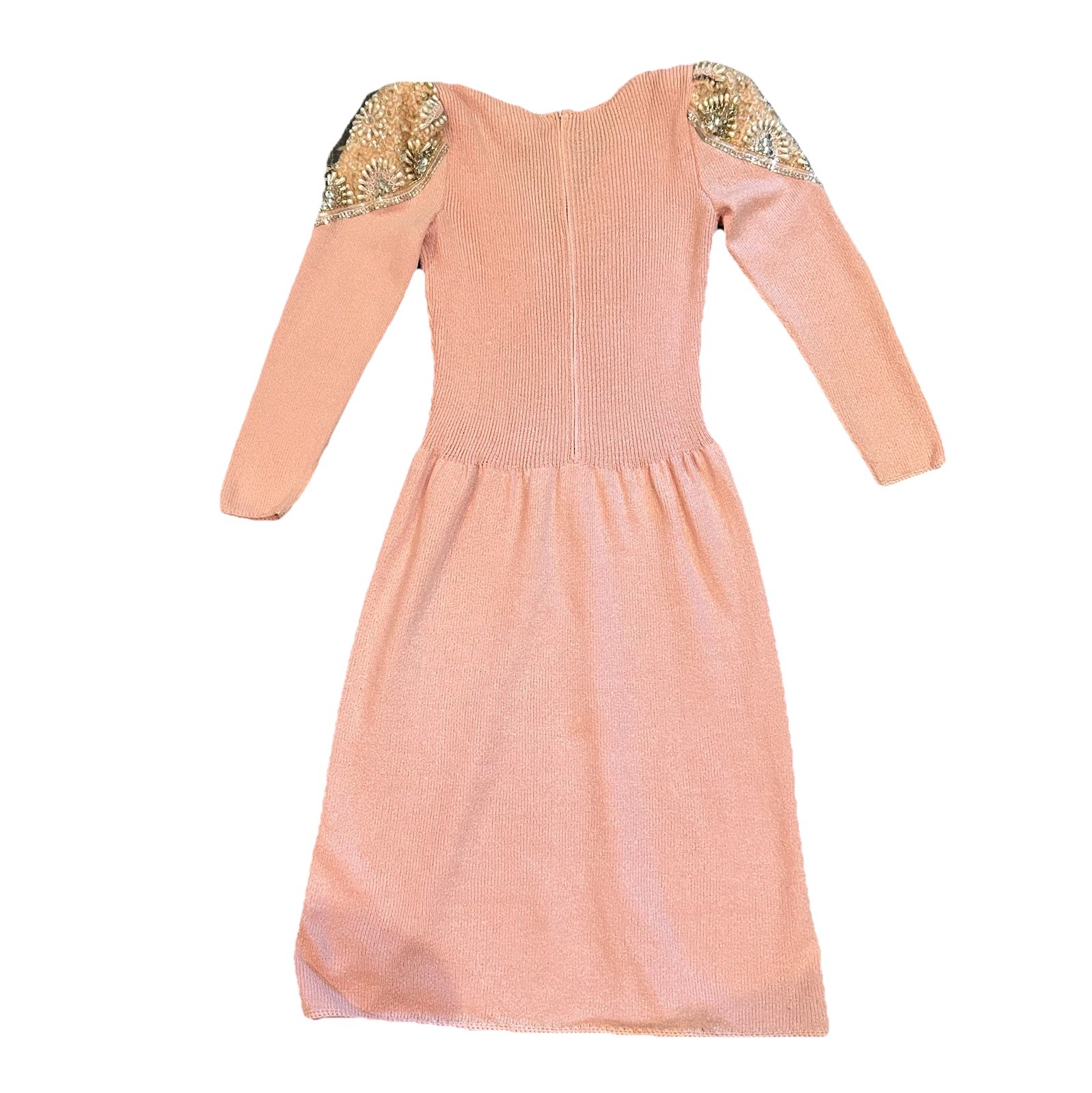 Pat Sandler Wellmore Neiman Marcus Pink Beaded Knit Dress Vintage 70s Cocktail S