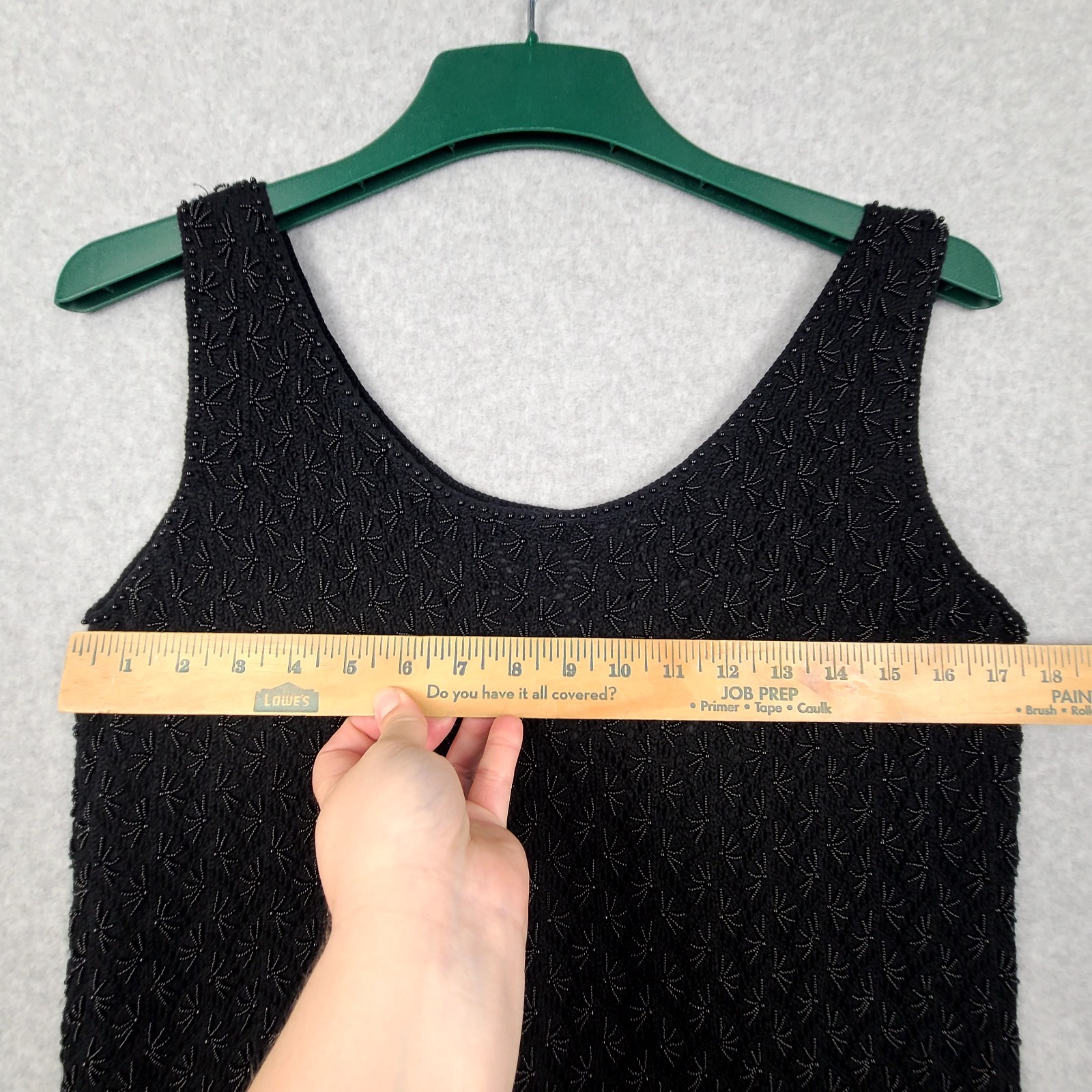 Vintage 1950s Cyn Les Hand Beaded Black Sequin Wool Tank Top Sweater Size 40″/L?