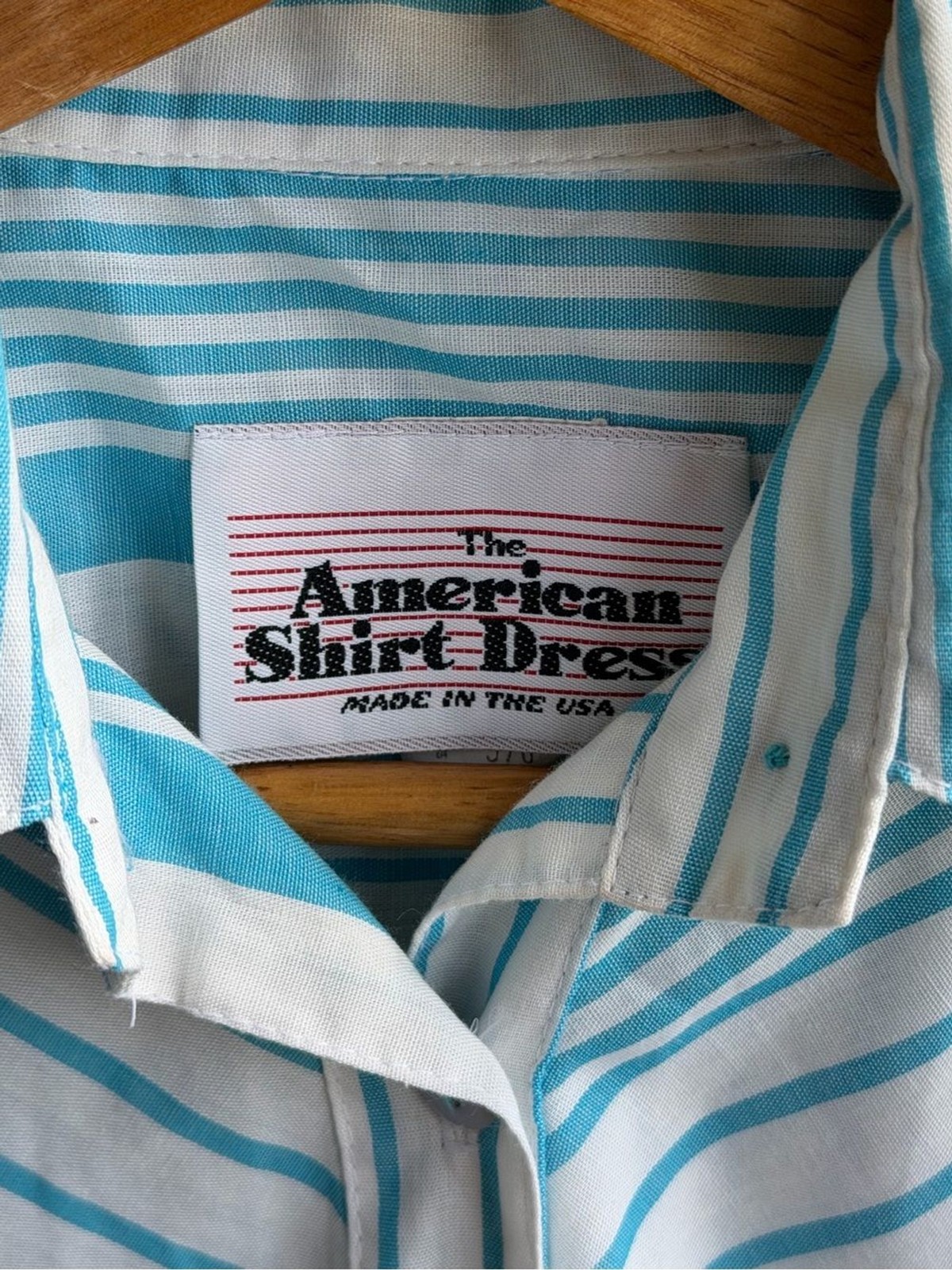 Vintage 1980s The American Shirt Dress Size 5/6 Blue White Striped Fit Flare USA