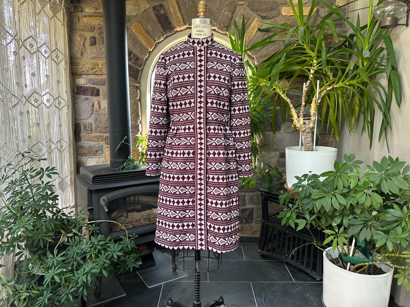 Vintage 1970s Maroon and Gray Textured Double Knit Coat Domani Knits