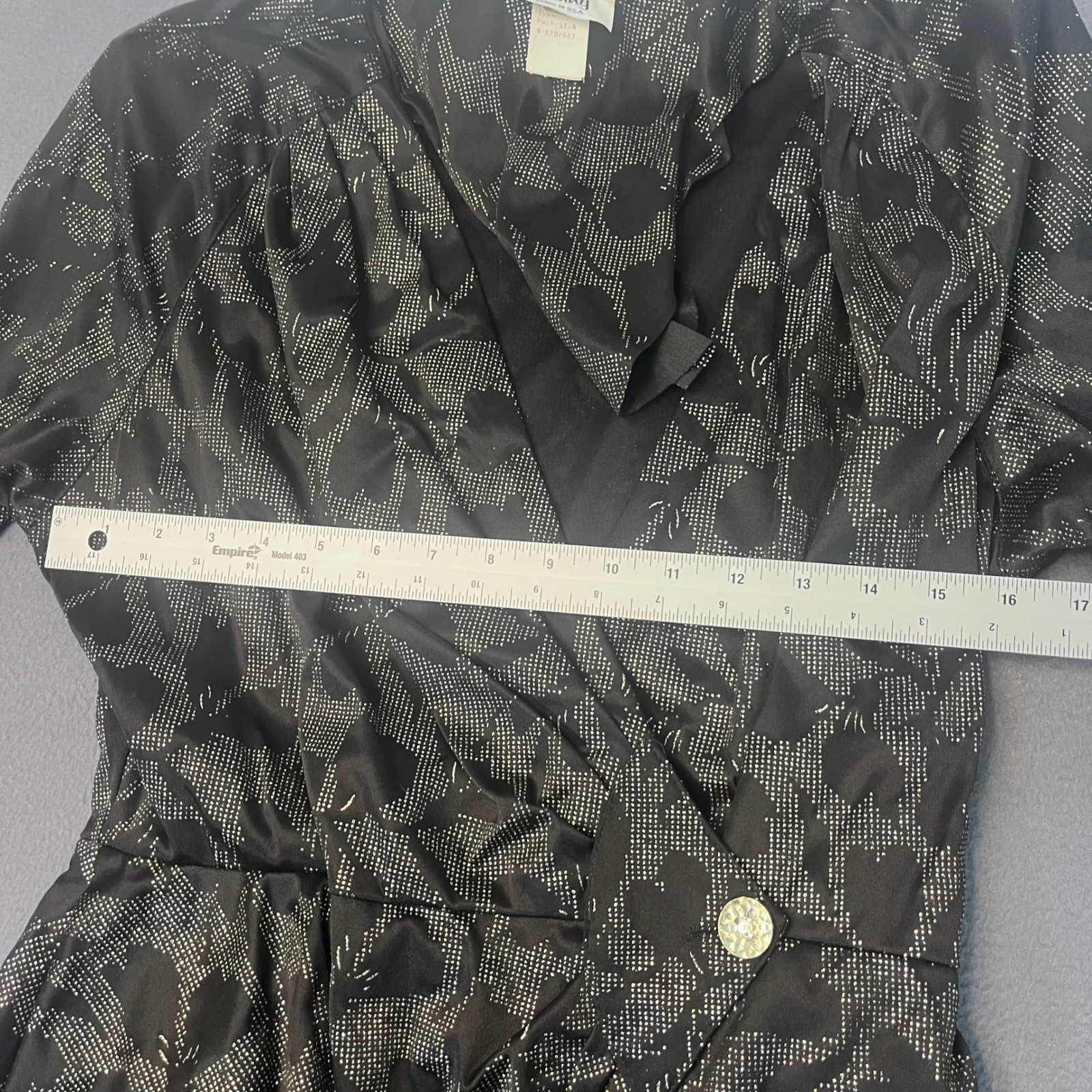 Vintage Jenny Black Silver Metallic Peplum Maxi Dress Size 12 Made in USA Floral