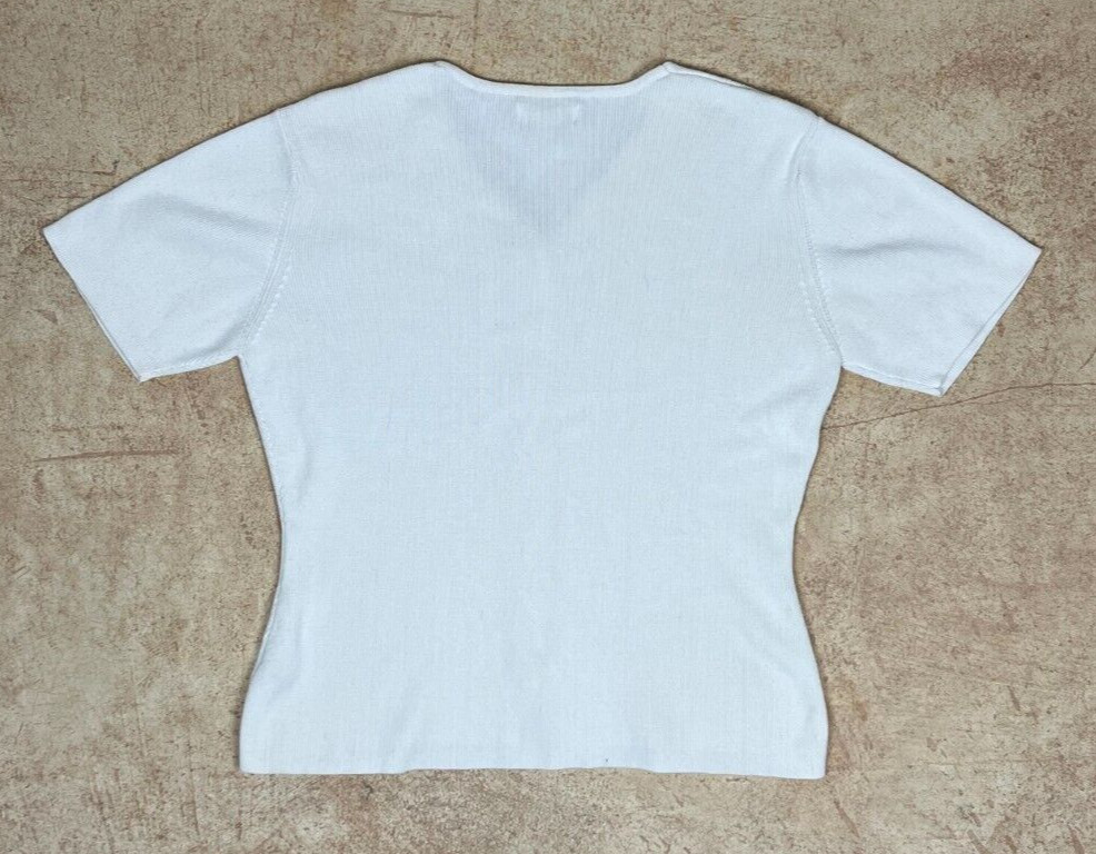 Vintage 90’s Y2K Yarnworks White Coquette Top w/ Patterned Collar
