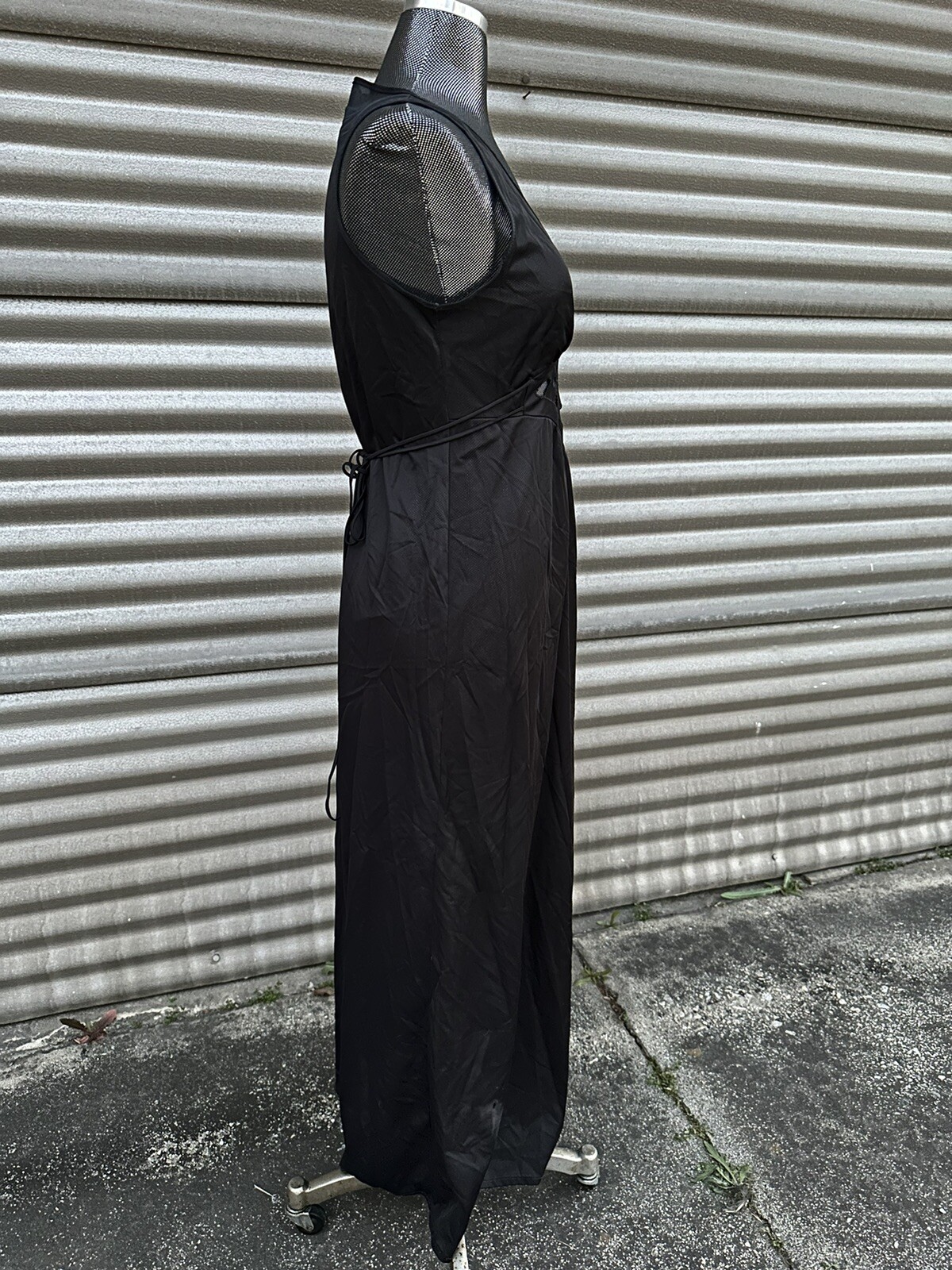 Vintage 80s Black AVIAN Lace Long Lingerie Nightgown Dress Sleepwear – S