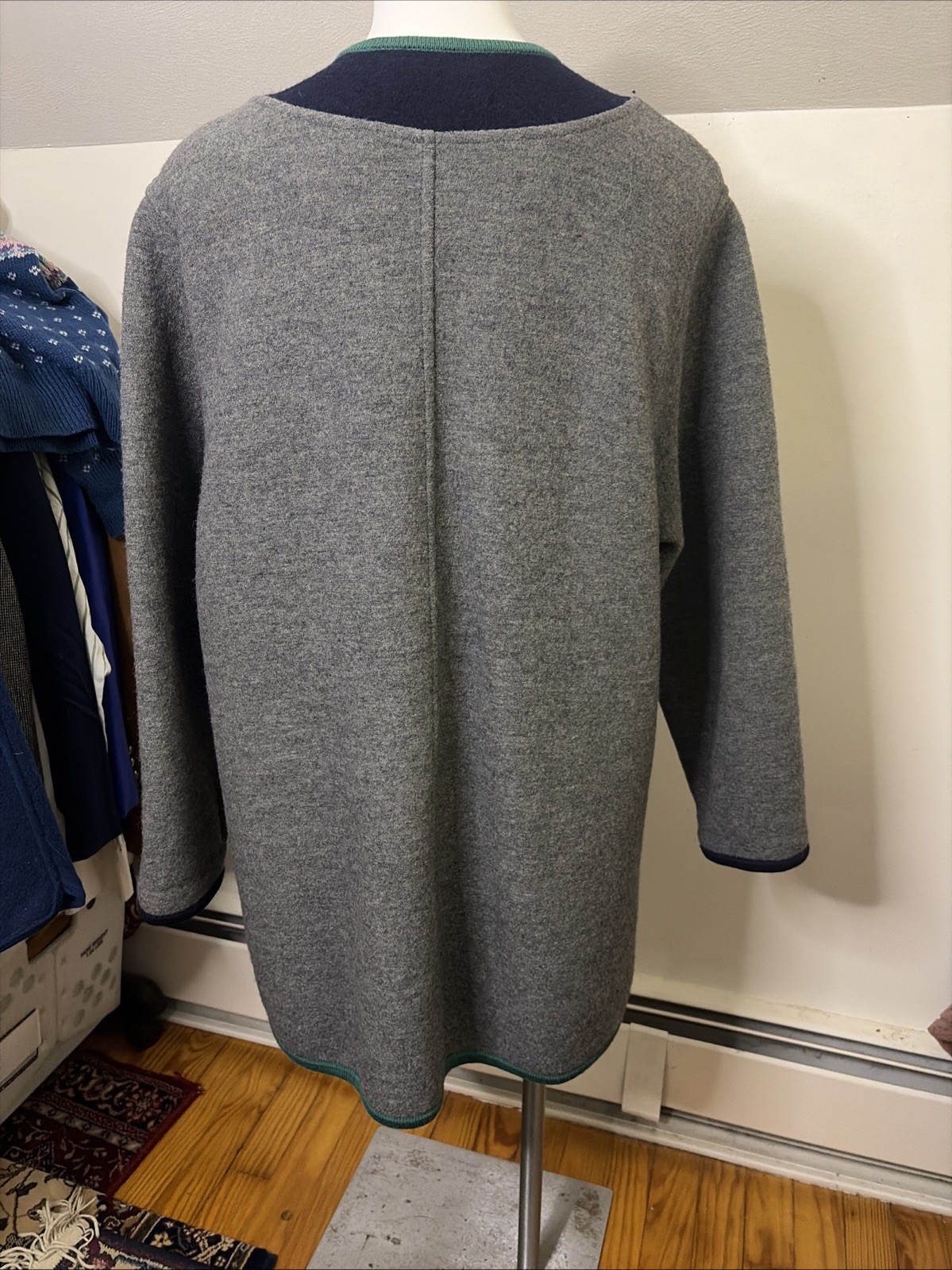 Gorgeous VTG 80s/90s Geiger 100% Wool Coat – Gray Green Blue Yellow Red W Sz 40