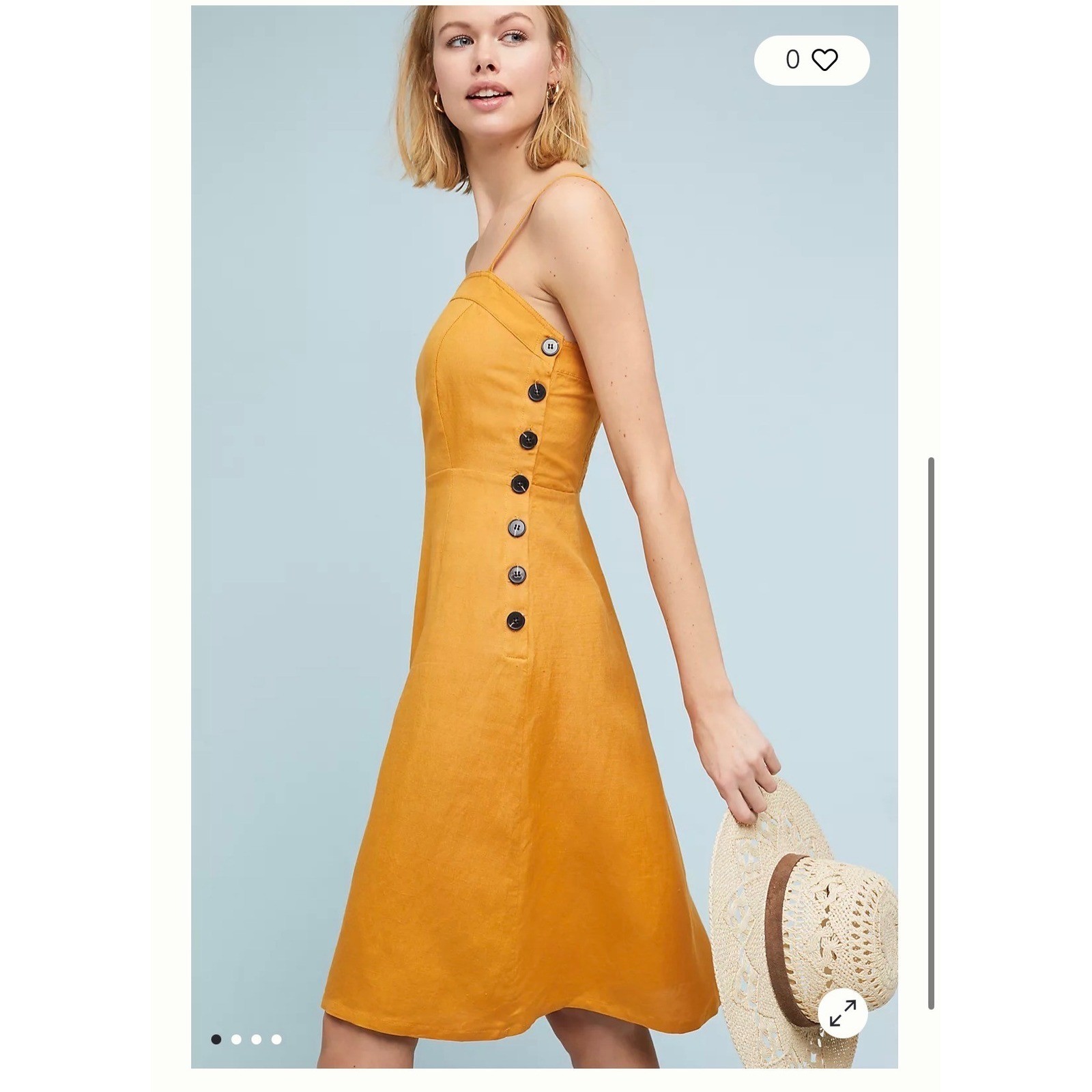 Anthropologie HD In Paris Golden Culotte Dress Linen Smocked Sundress M Boho
