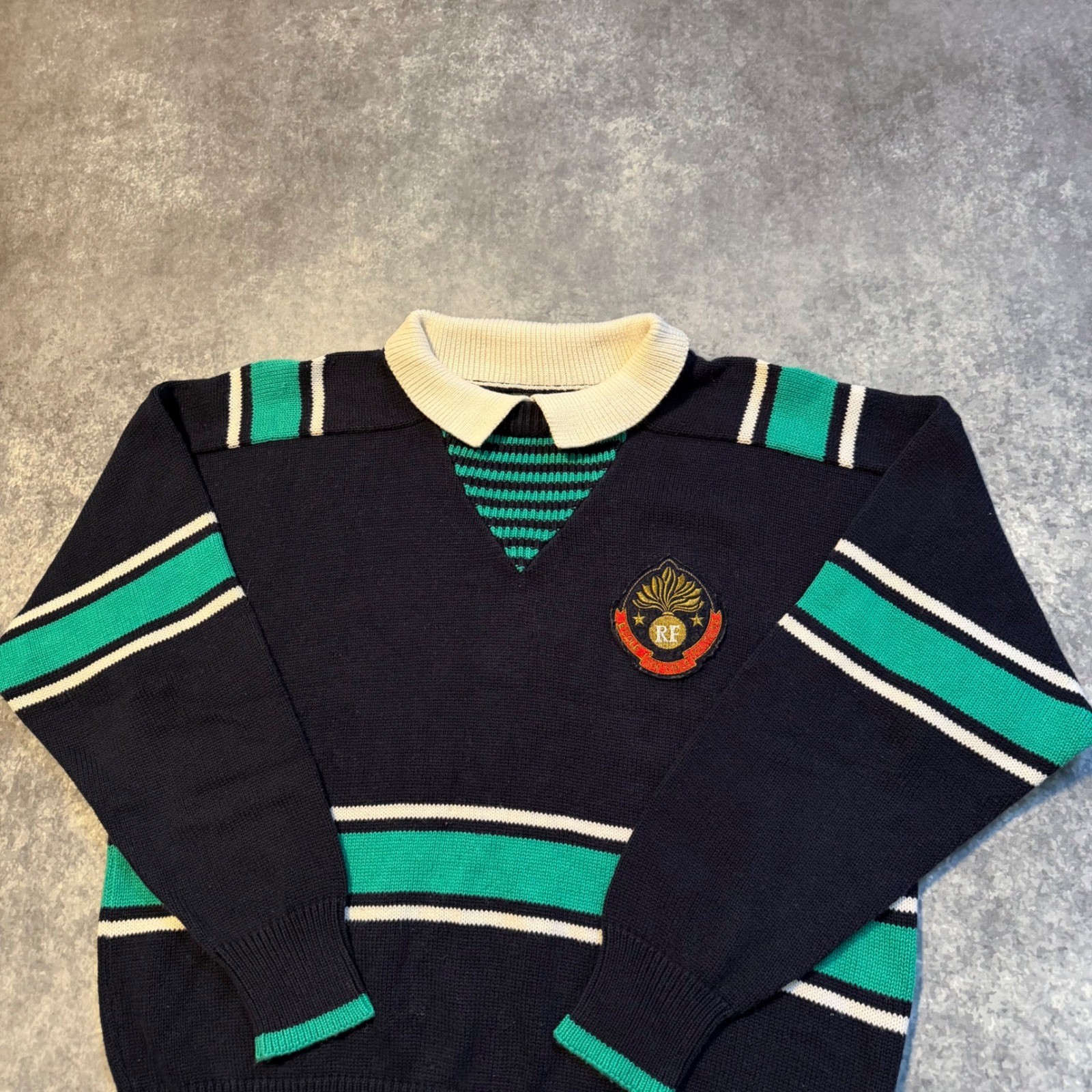 Vintage FIA Italia Rugby Striped Knit Sweater Navy Green White Crest Women Large
