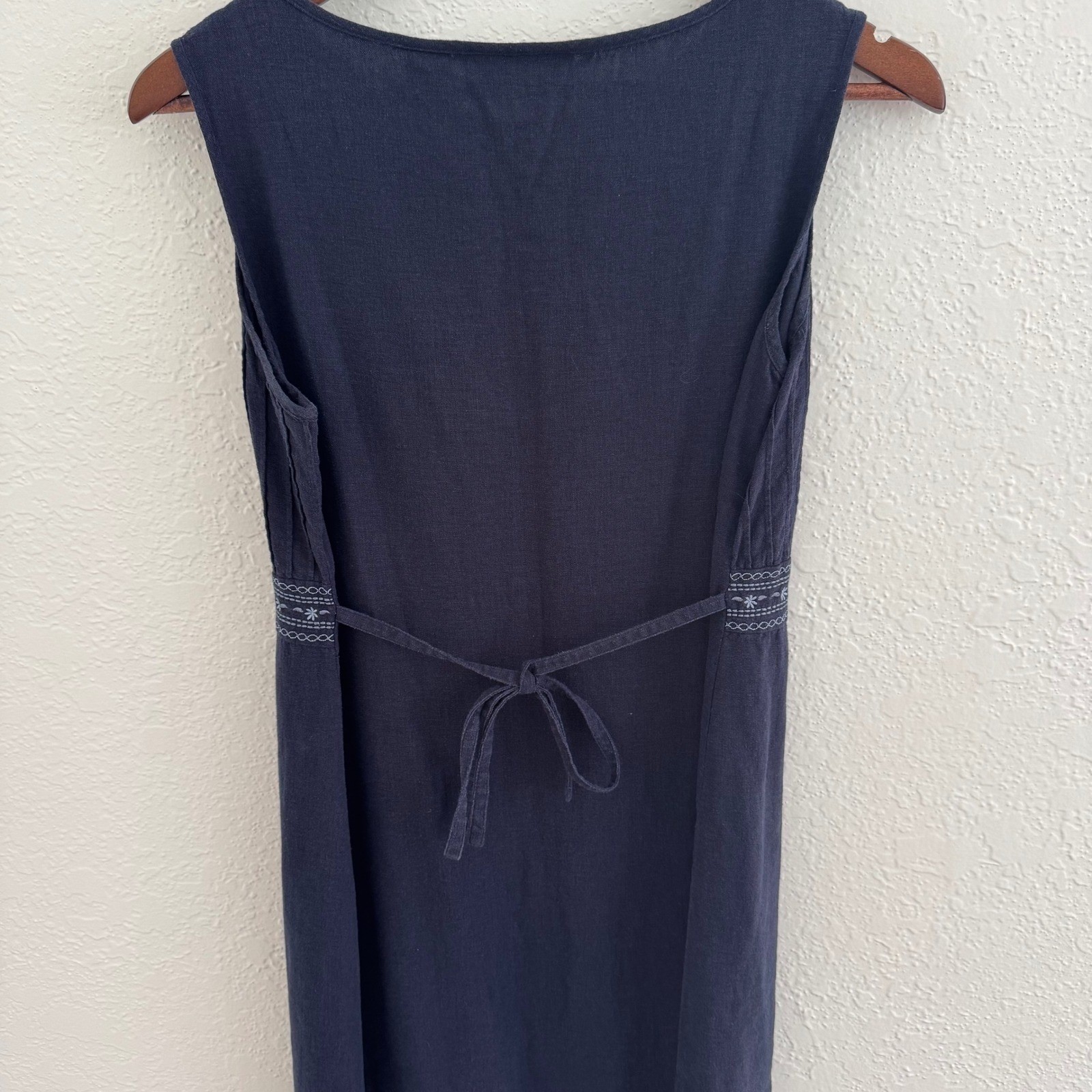 Linen Jumper Dress Women’s Small Smocked Floral Embroidered Cottagecore Modest