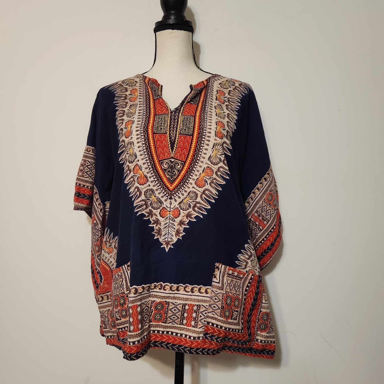 True Vintage 60s 70s Cotton Angel Wing Dashiki Hippy Pullover Top