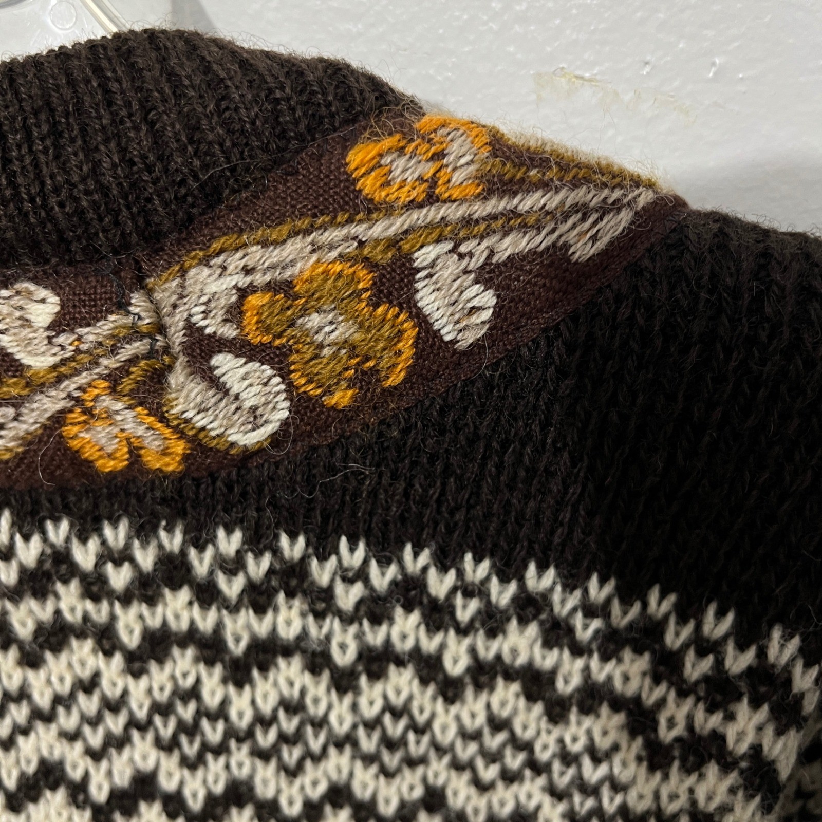 Evebofoss Cardigan Women L Brown Norwegian Wool Fair Isle Pewter Clasp Sweater
