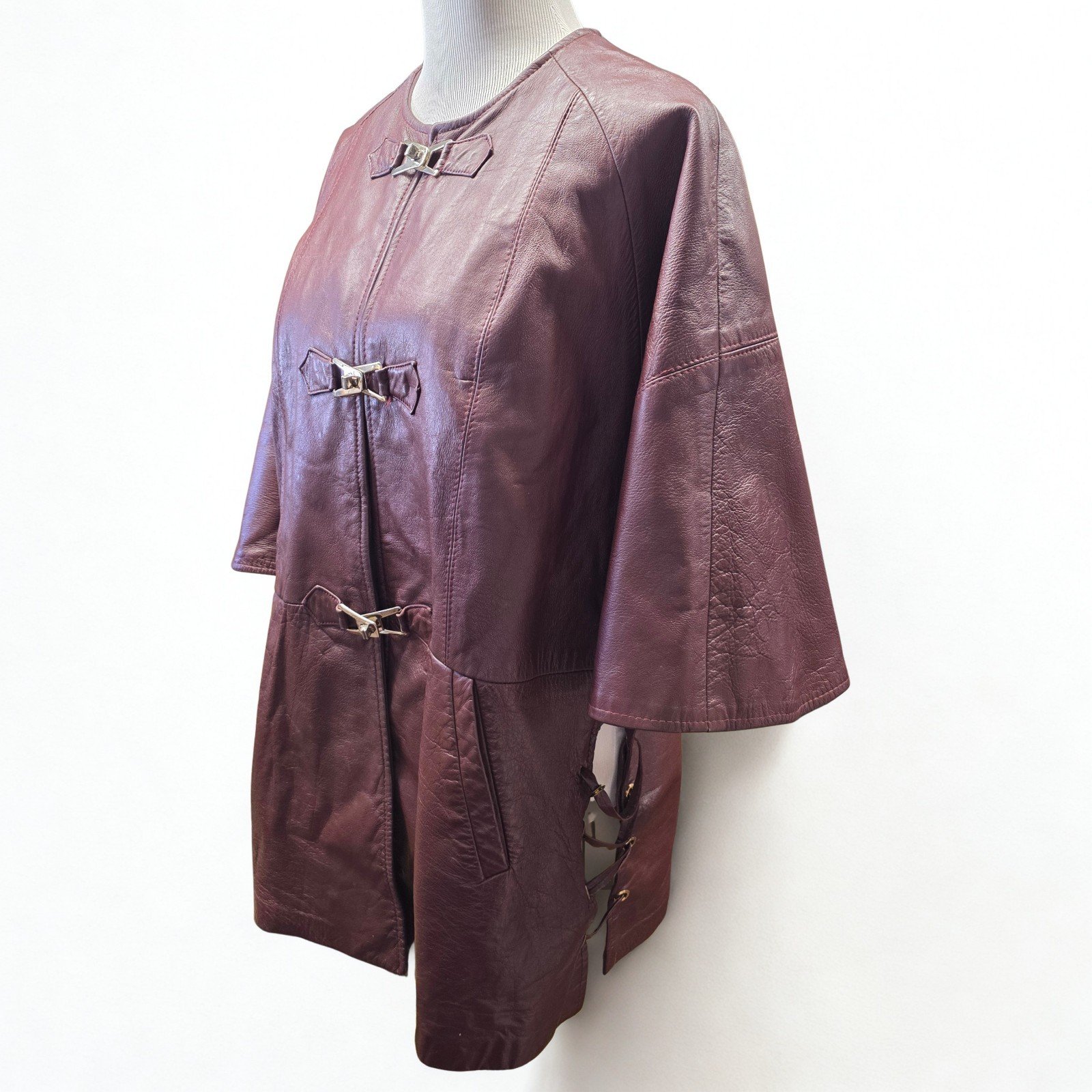 VTG 70s Dan di Modes 24K Leather Cape Coat Burgundy Jacket