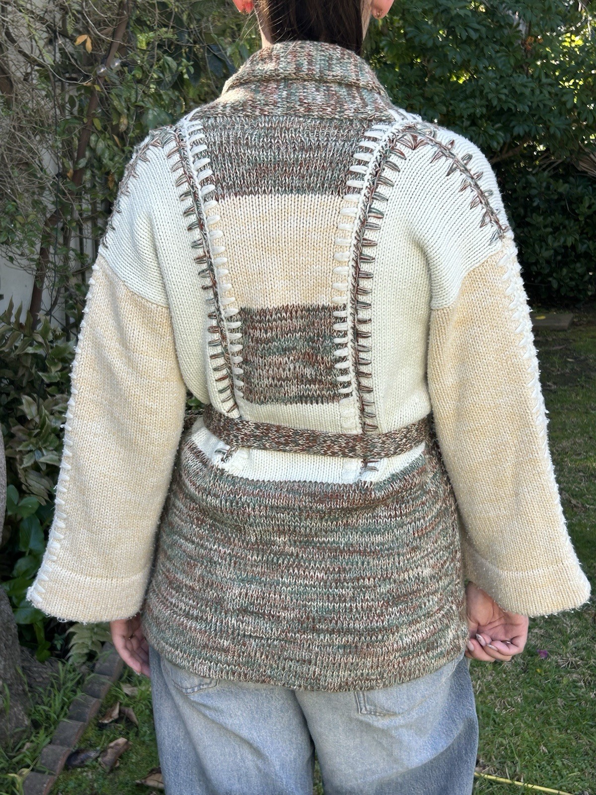 Vintage 70s Sirocco M Cotton Blend Heavy Knit Wrap Cardigan Sweater Boho Hippie
