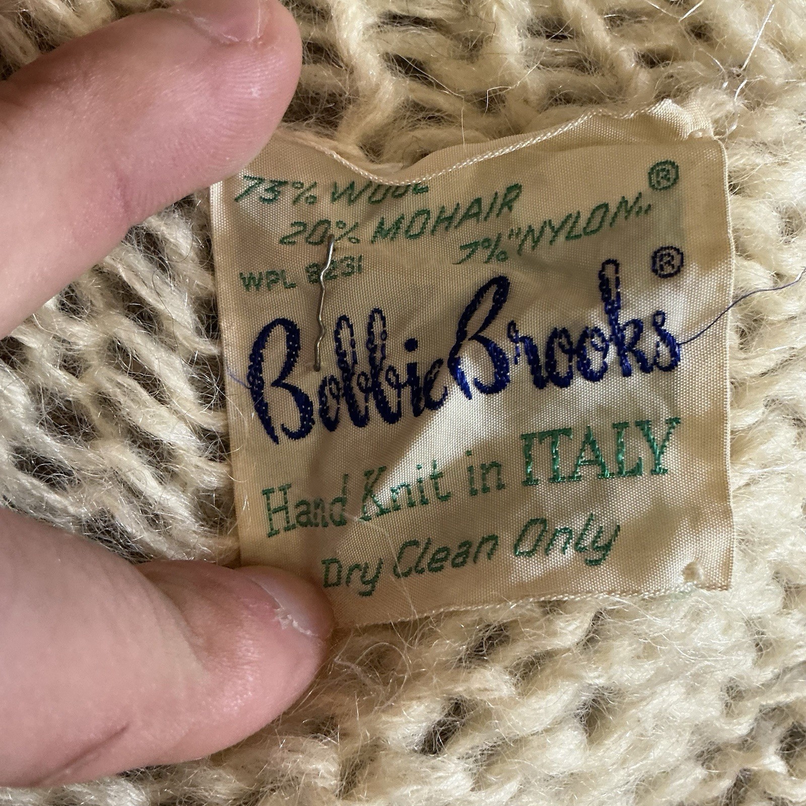 VINTAGE Bobbie Brooks Italy Hand Knit Mohair Wool Cardigan Sweater S Cream 17812