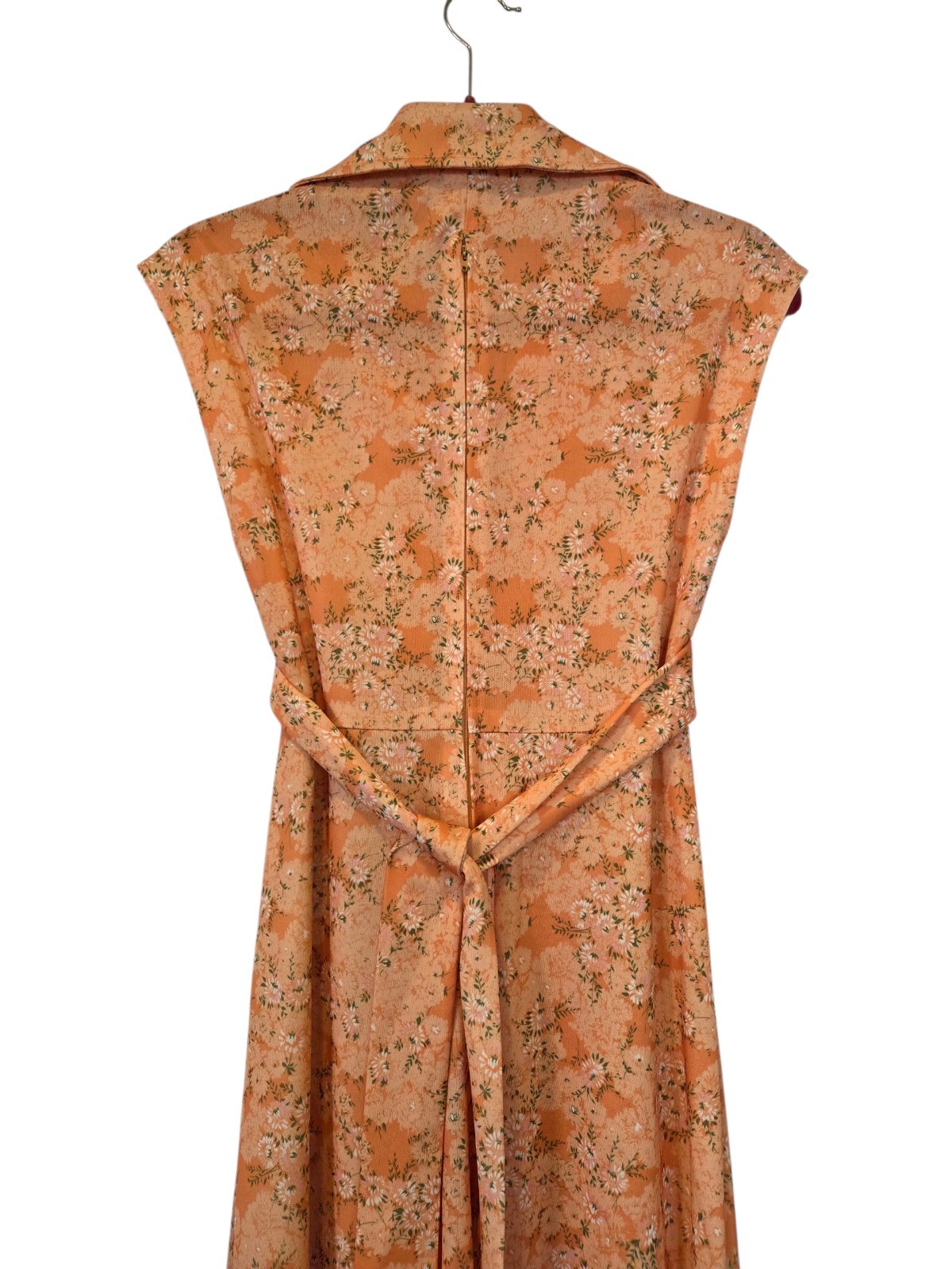 60s/70s Peachy Ditzy Floral Empire Waist Maxi Dress Tie Back Hostess, Boho GUC