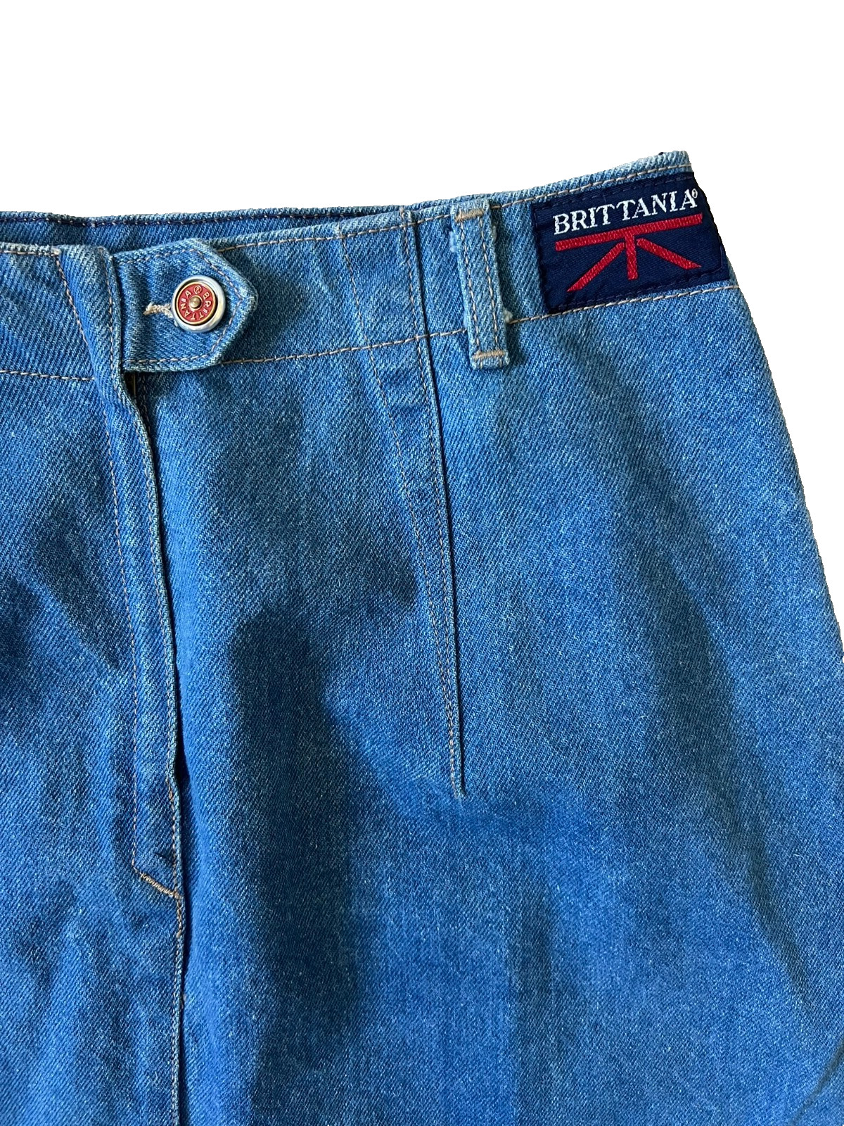Vtg Brittania denim skirt, high waist women’s sz 13/14 28″ (sku146)