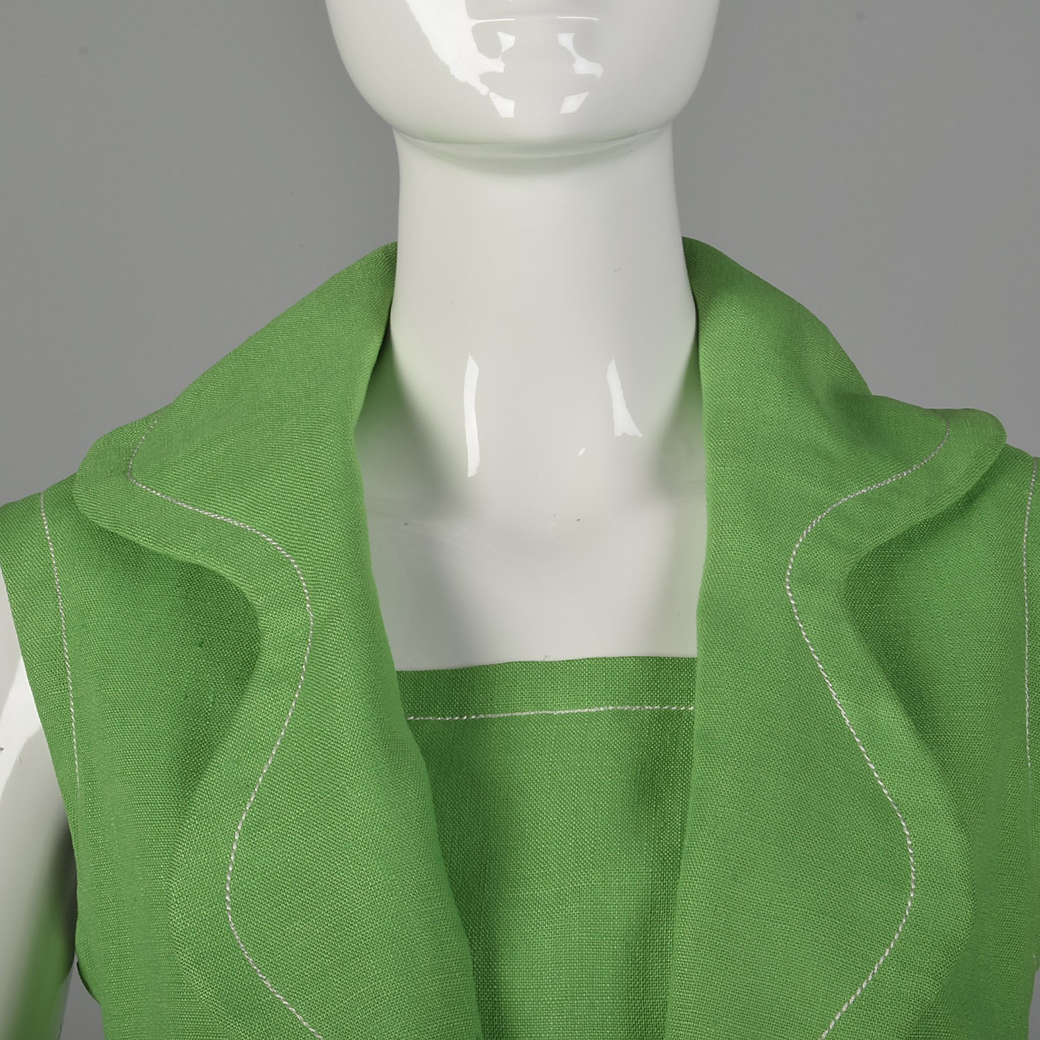 M Geoffrey Beene Green Dress 1960s Mod Zip Front Pocket Linen Shirtdress 60s VTG