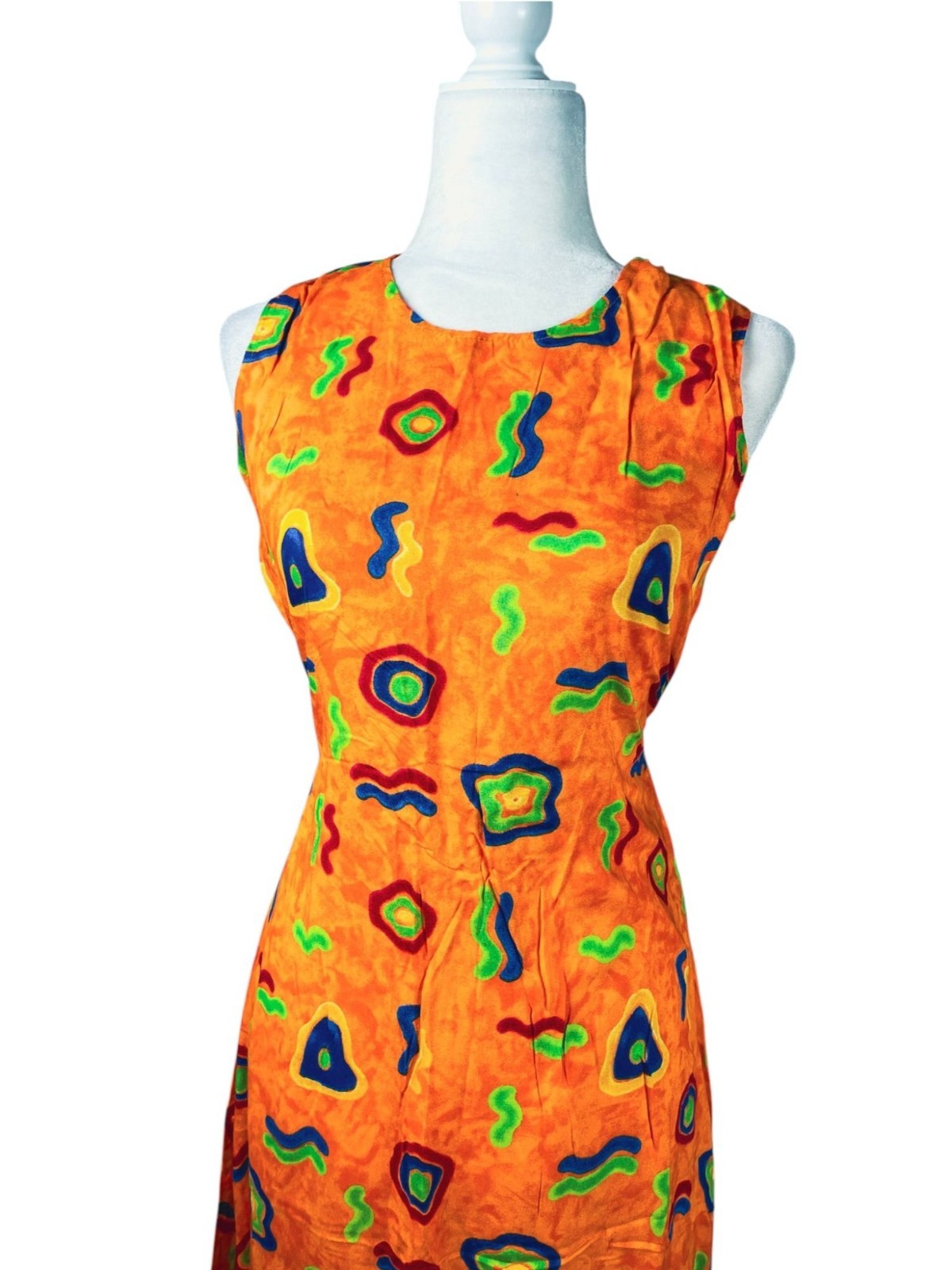 VTG 90s Groovy Rayon Maxi Dress Psychedelic Boho Sun Dress Sz S