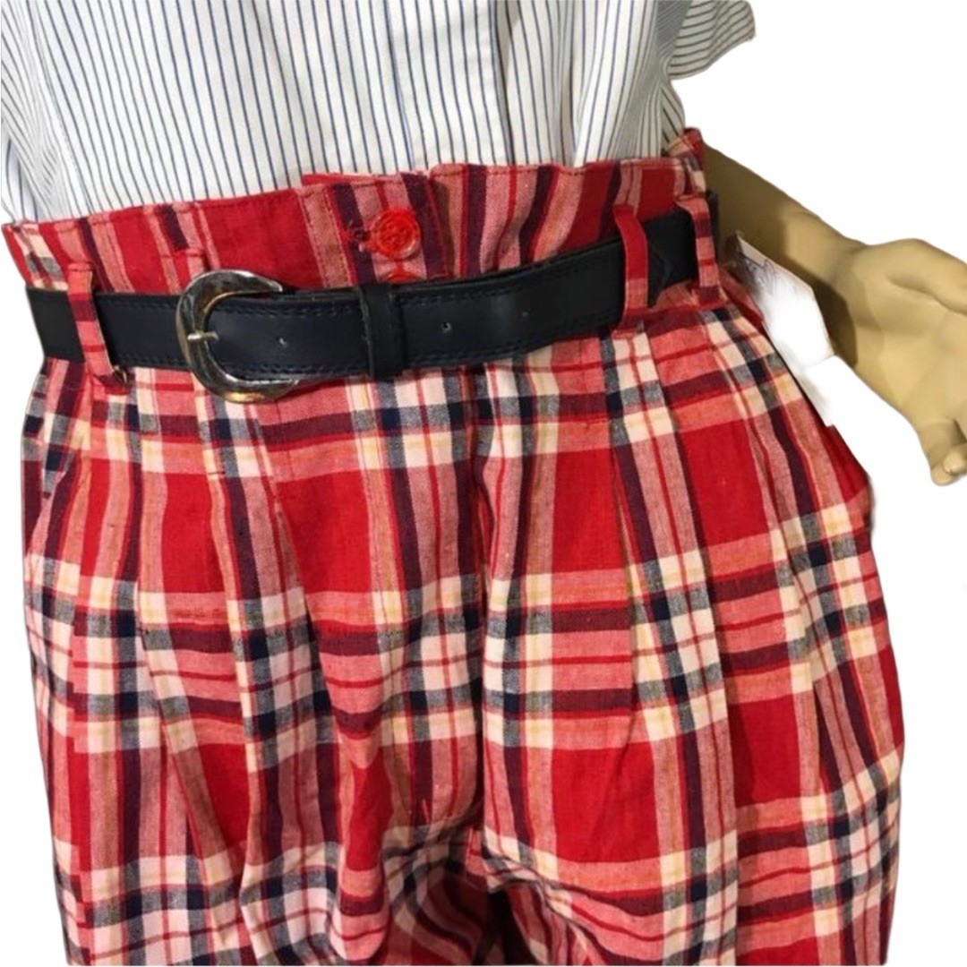 VINTAGE 1990’s DEADSTOCK JJ FARGO RED PLAID PLEATED SHORTS & BELT SIZE 11/12 NWT