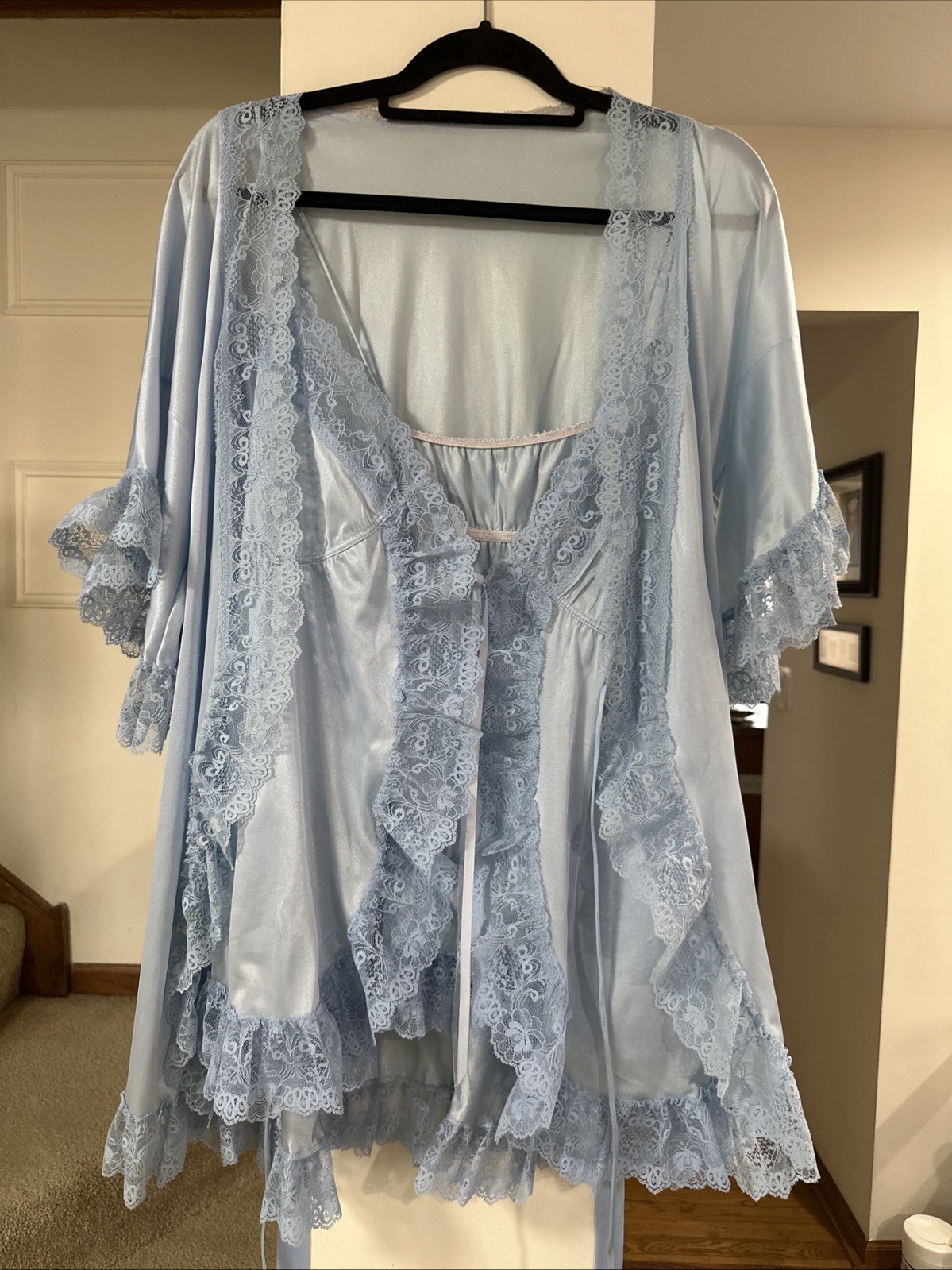 VINTAGE 1976 FLAIRS NYLON BABYDOLL Nightgowns Set Lace Lingerie Size Large Rare