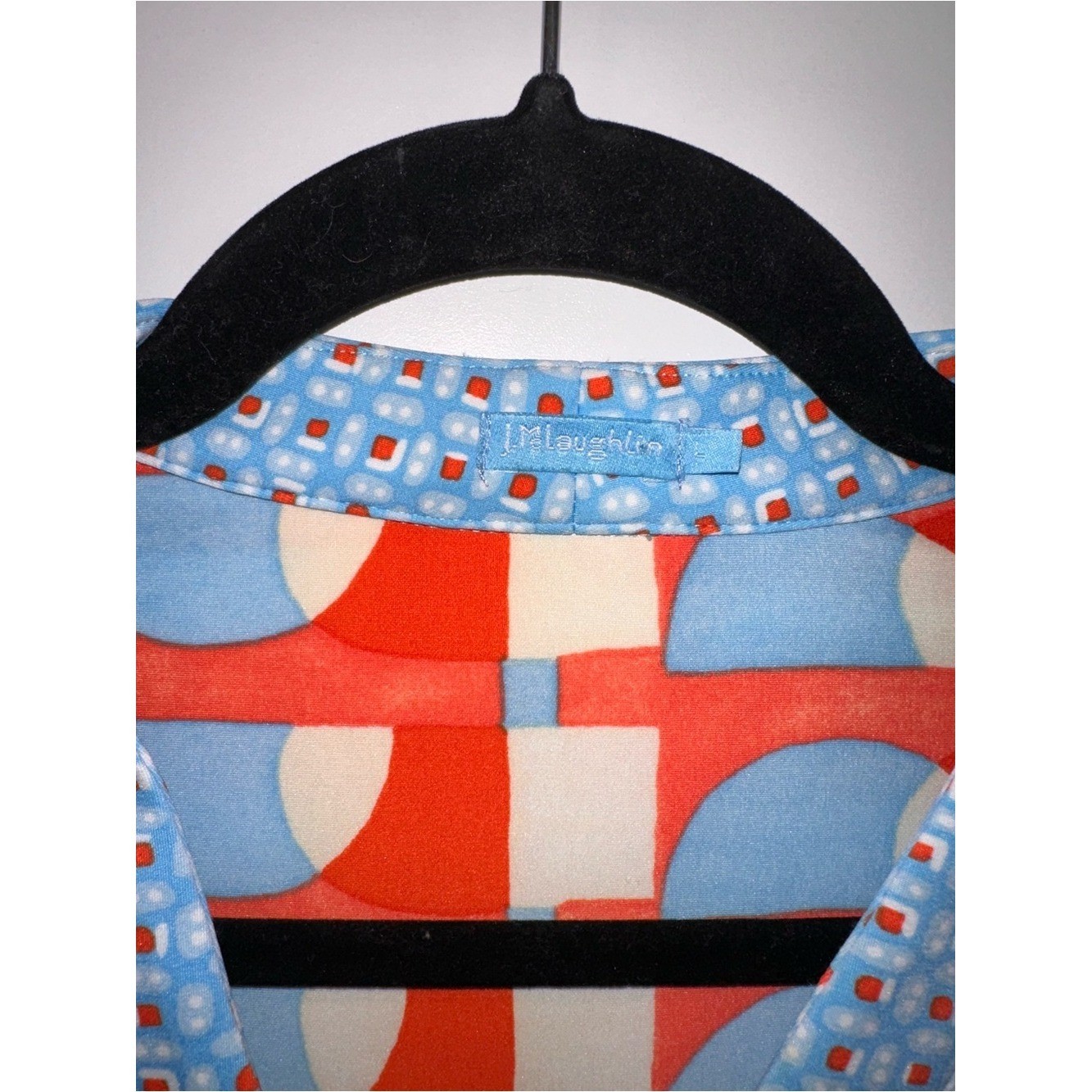 J. McLaughlin Size Large Retro Geometric MIDI Dress in Coral & Light Blue