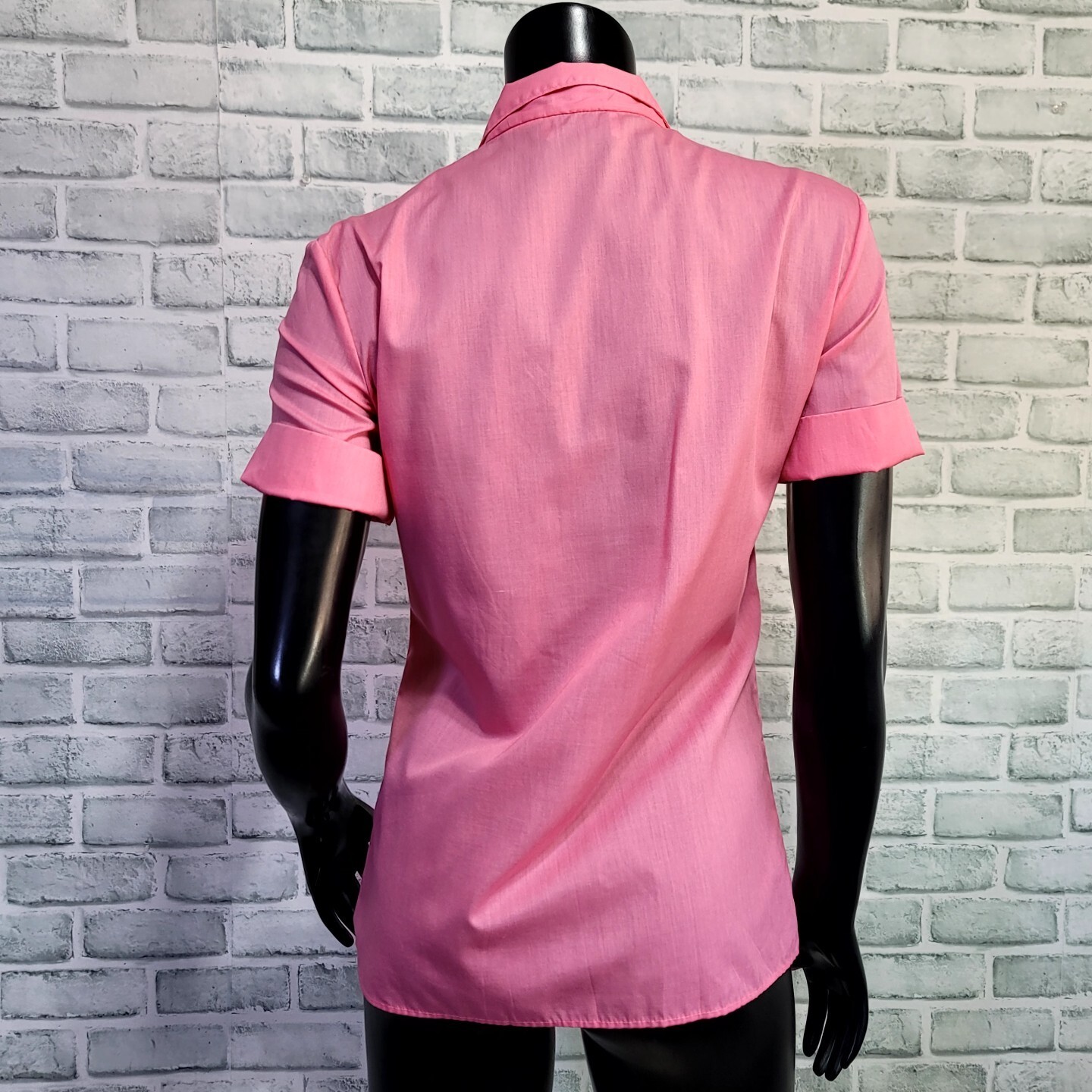 Vintage 70s 80s Lady Diplomat Womens 6 Pink Pintucked Short Sleeve Button Front