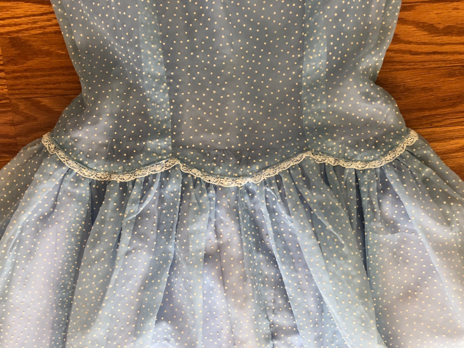 Vintage 1950s Handmade blue sheer dotted swiss womens dress lining& hair tie