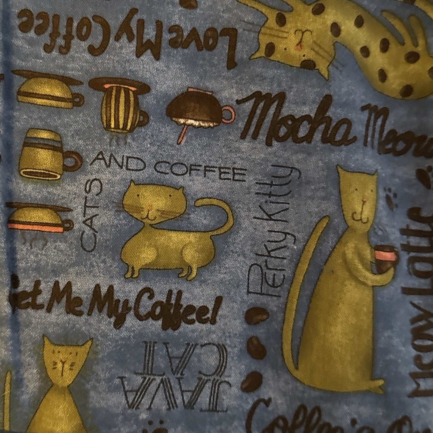 VTG Handmade Cats Coffee Print House Farm Dress Womens L CHARMING Fabric Retro