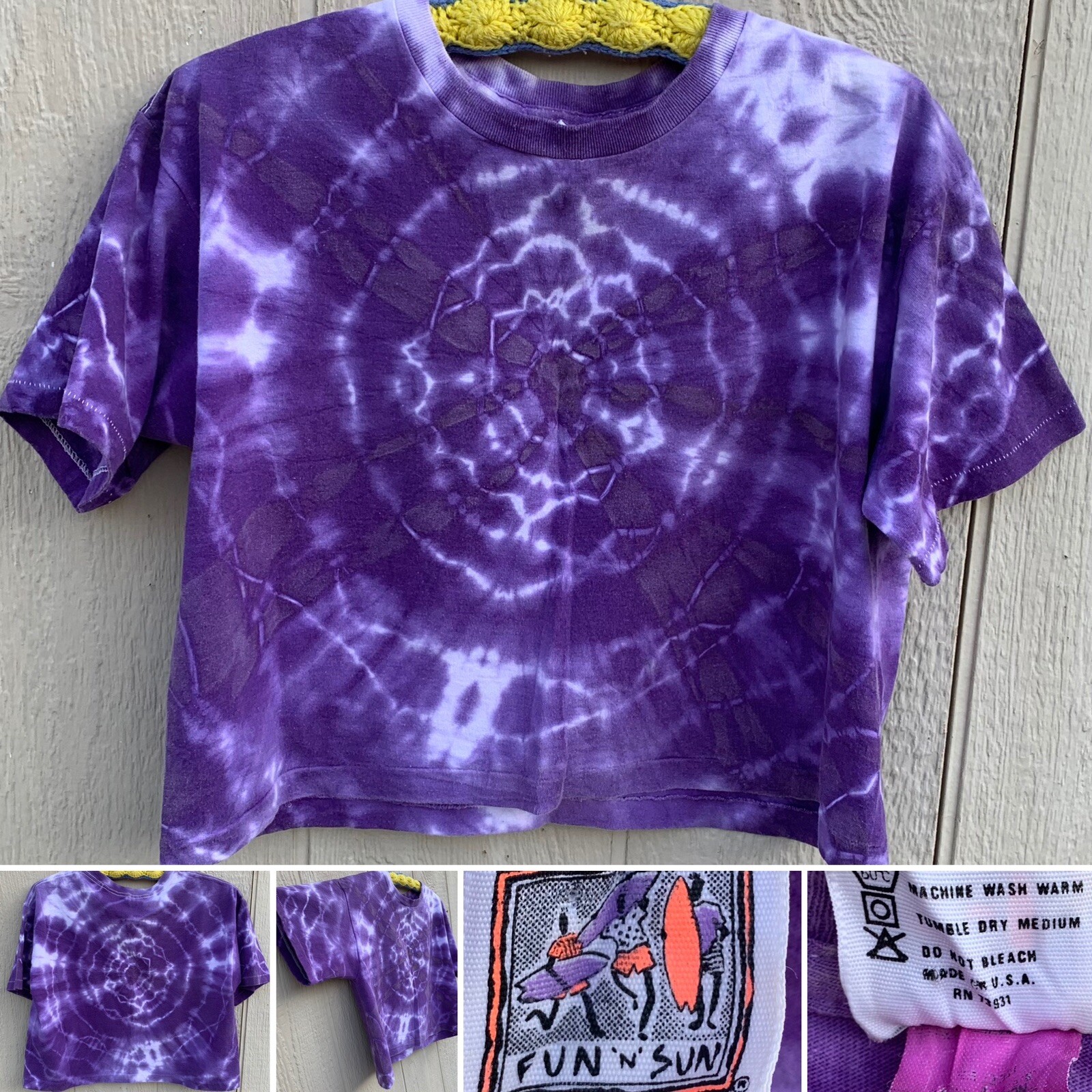 Vintage Fun N Sun T-Shirt Tie Dye Crop Top made in USA one size