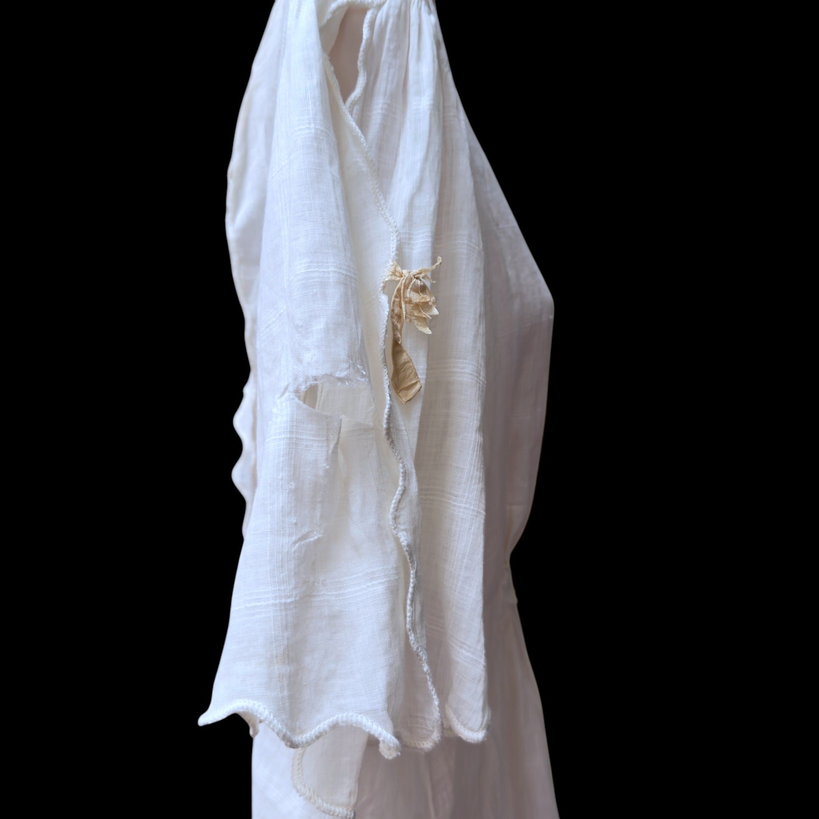 Antique Edwardian 1910s White Cotton Voile Open Blouse Lawn Jacket Size Small