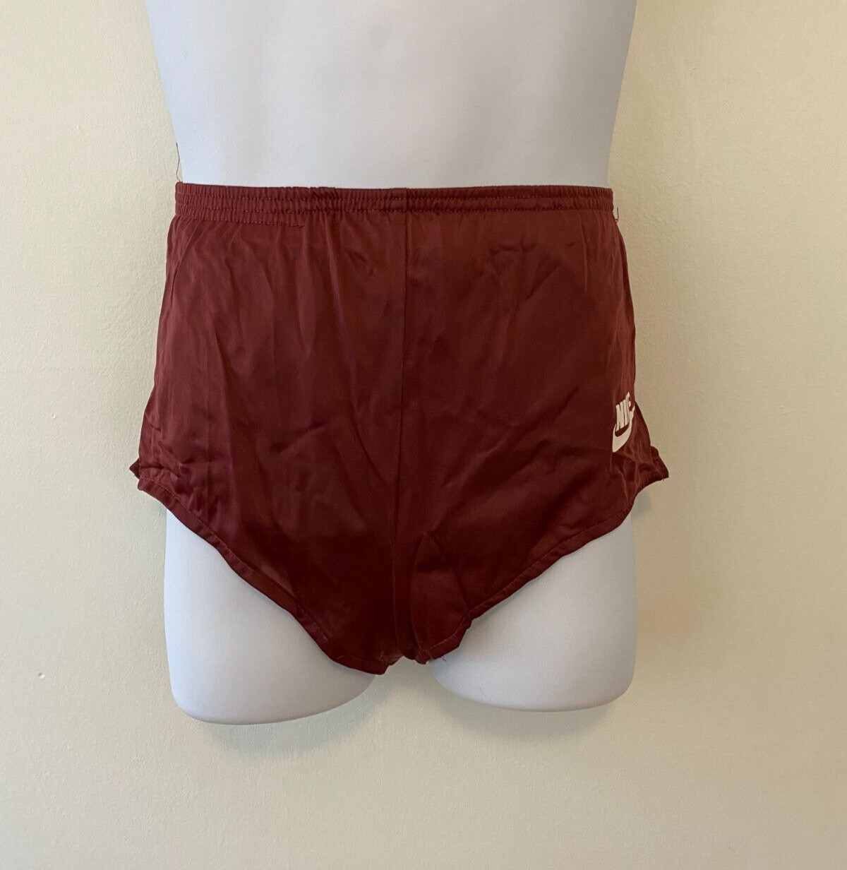 Vintage 70s 80s Nike High Cut Running Shorts Size Medium Burgundy Elastic Waist