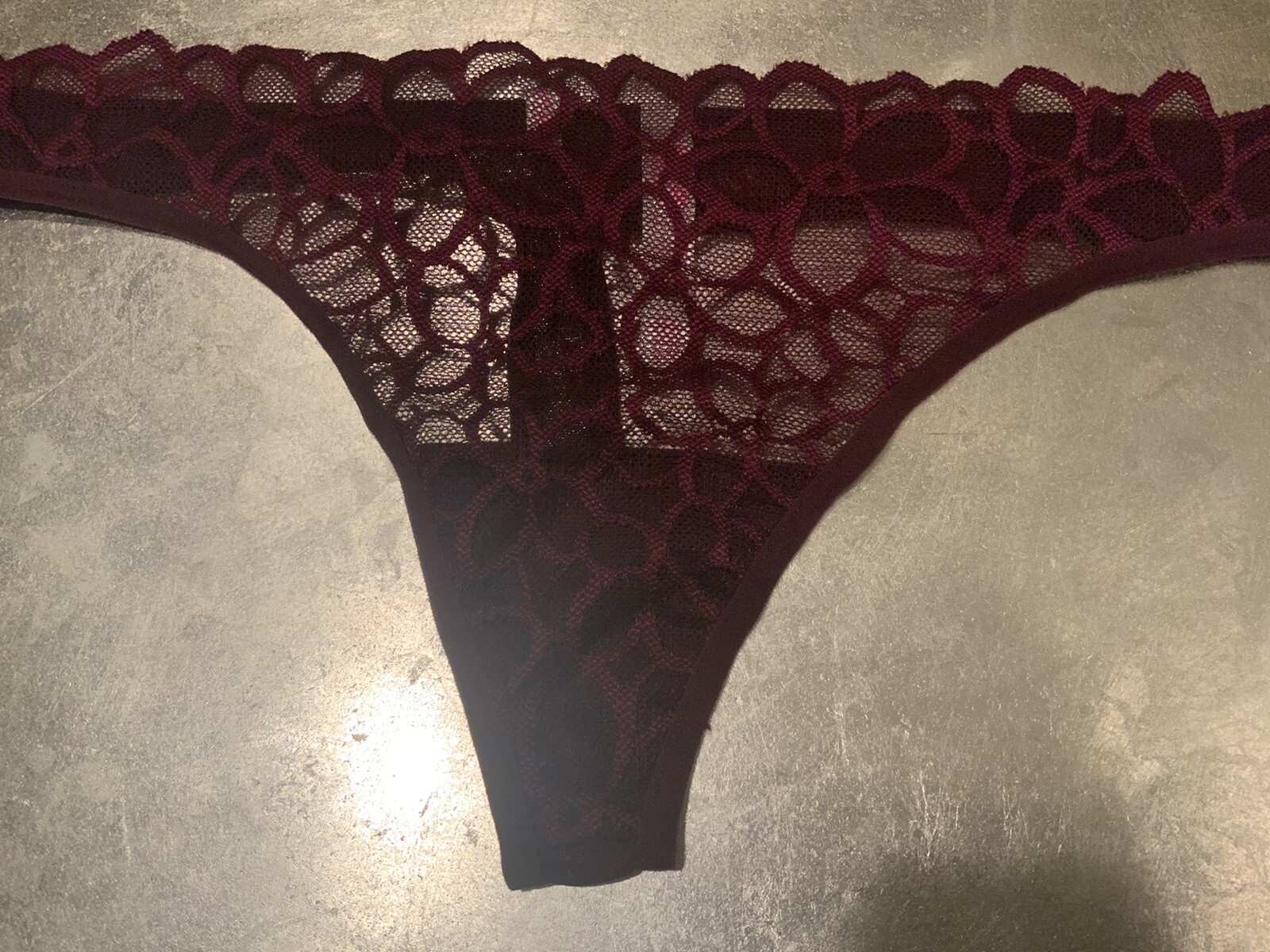Vtg Victoria’s Secret Pink L Wine Lace Bikini Thong String Panties Panty