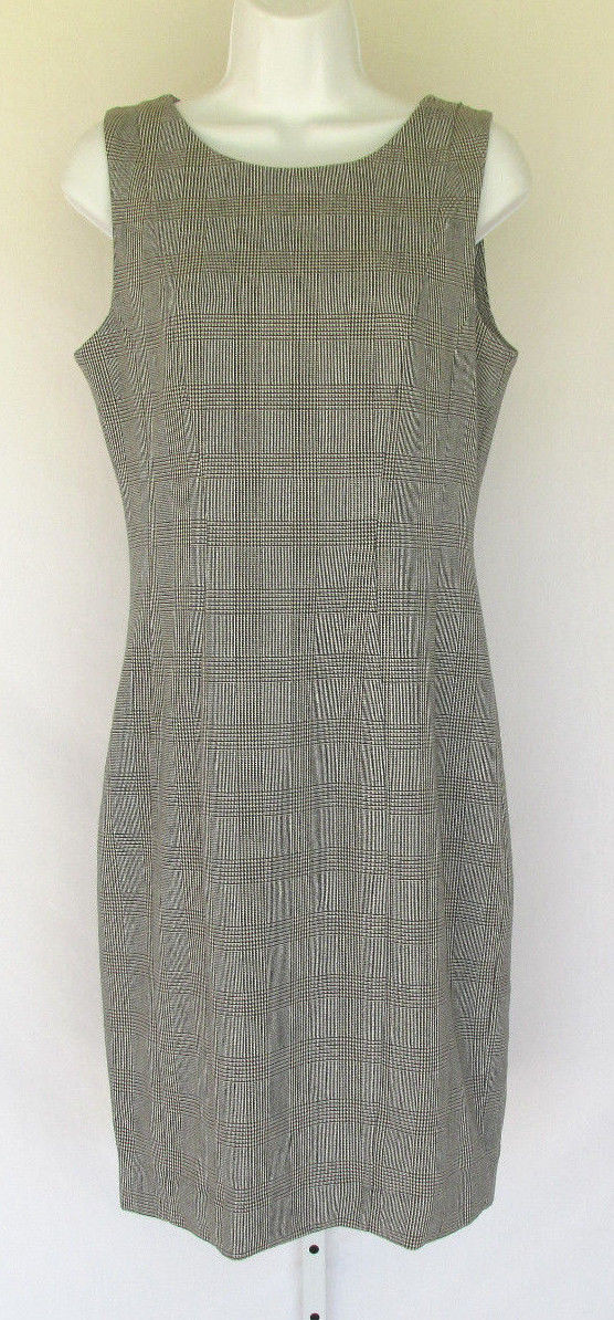 VINTAGE 1980s DRESS BLACK WHITE CHECKERS FULLY LINED POLY RAYON SPANDEX SIZE 8