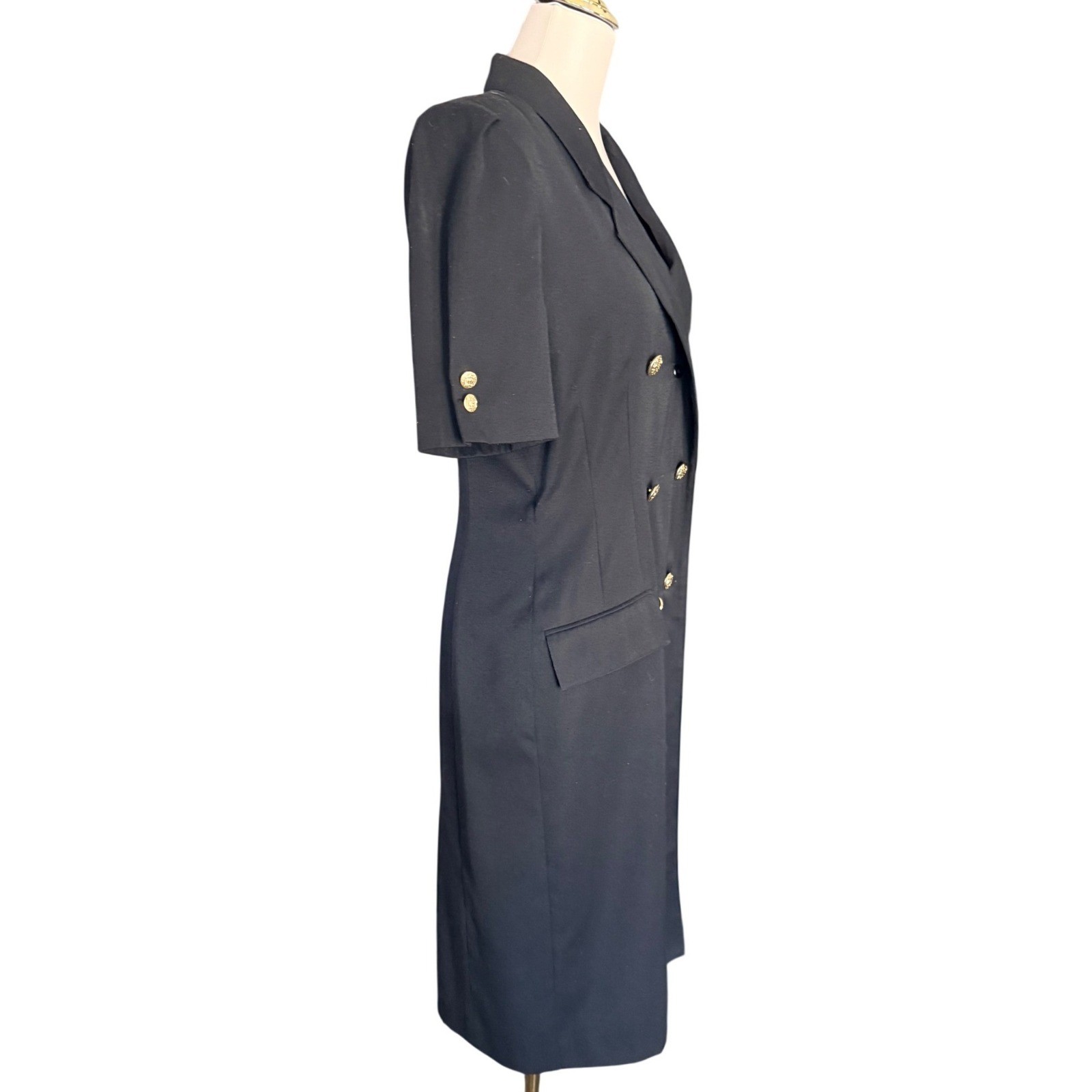 Kasper for ASL Vintage Black Double Breasted Blazer Dress Gold Buttons Size 8