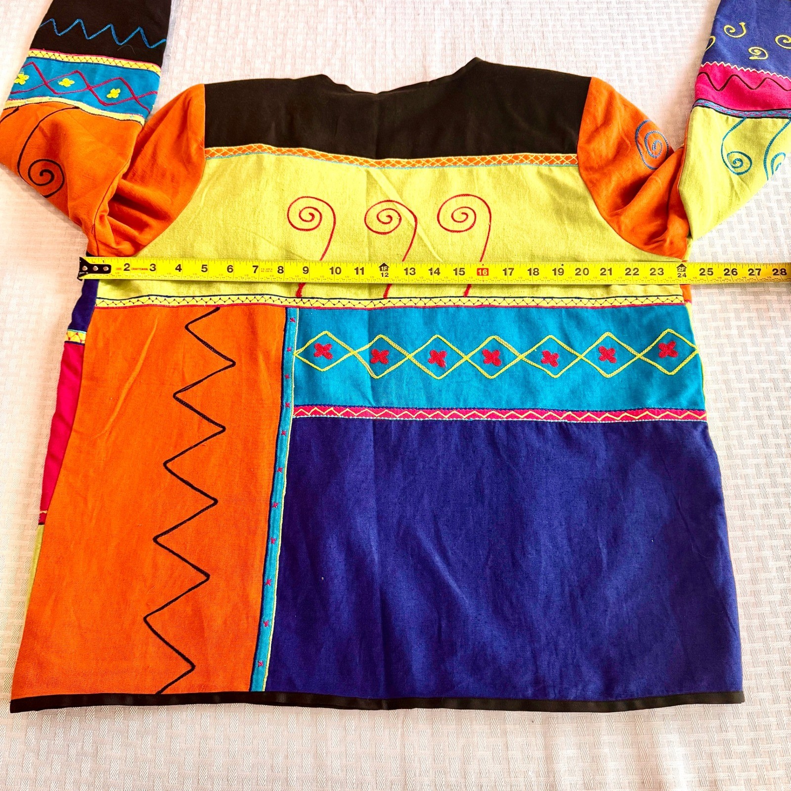 Indigo Moon Vintage Patchwork Jacket Womens Medium Embroidered Wearable Art Boho