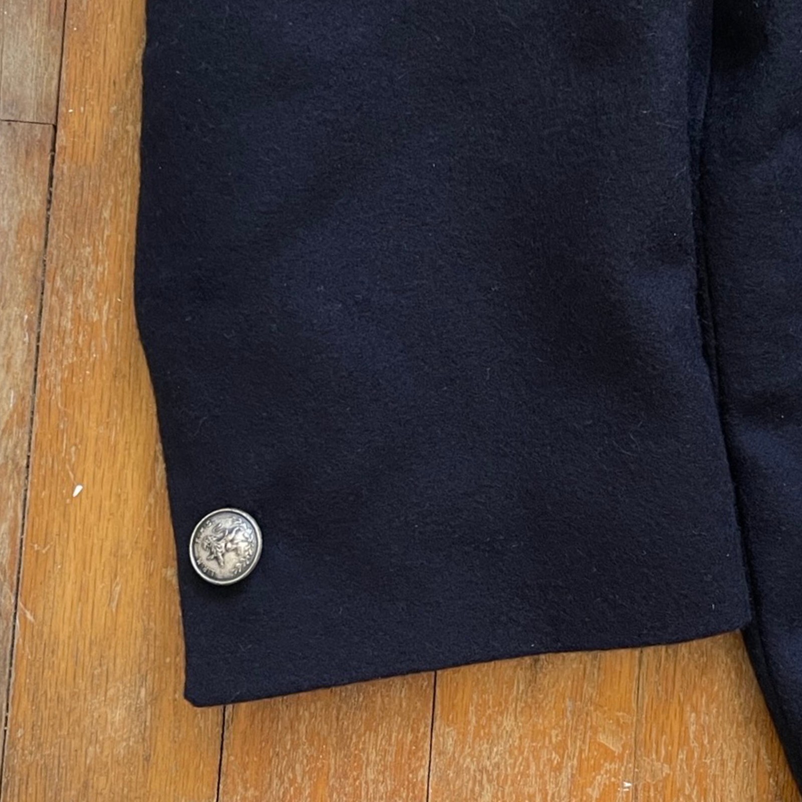 Vintage Navy Blue Felted Wool Blazer Womens Size Large 90s Double Breasted Coat
