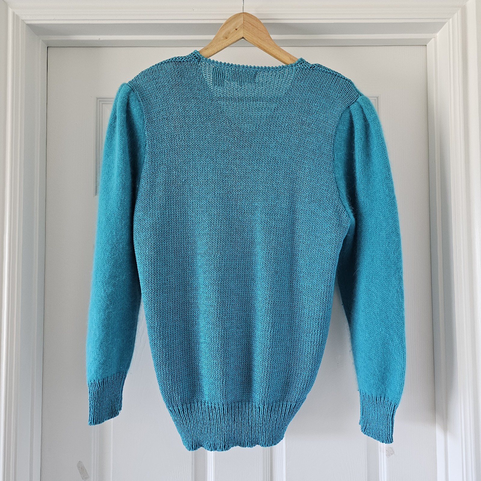 1980s 1990s Vintage Knit Turquoise Angora Sweater Eugenia By Angenie Vneck #97