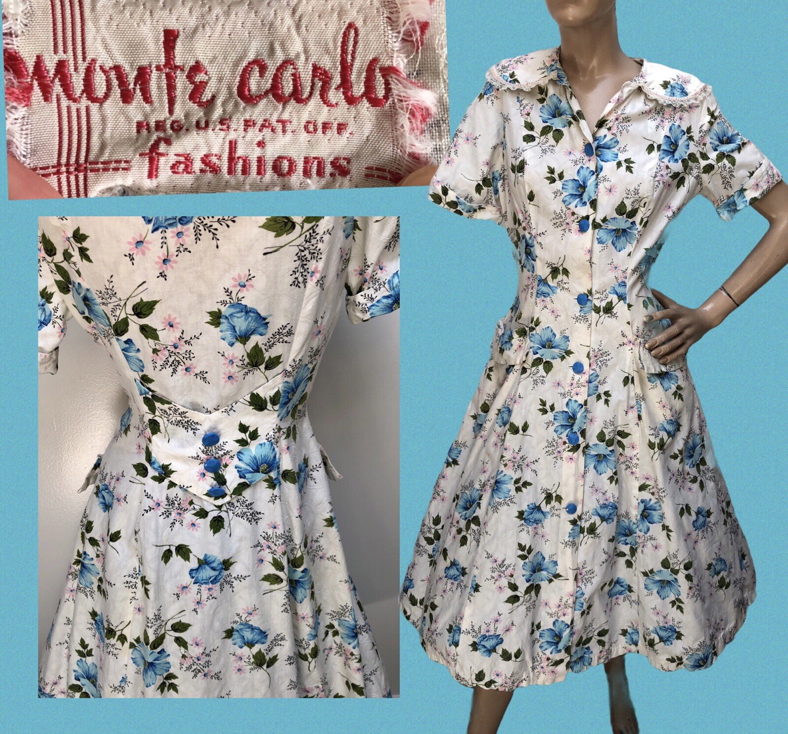 VTG 1940s PRINCESS Style FLOWER PRINT „Monte Carlo Fashions” Dressing Gown-Dress
