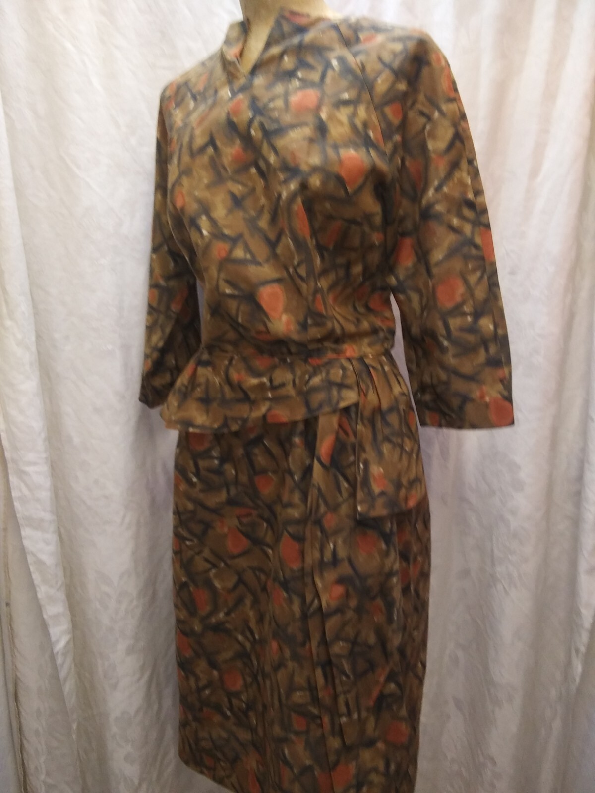 Vintage 1960’s Black Brown Orange Cotton Dress by Jeanne Durrell M/L