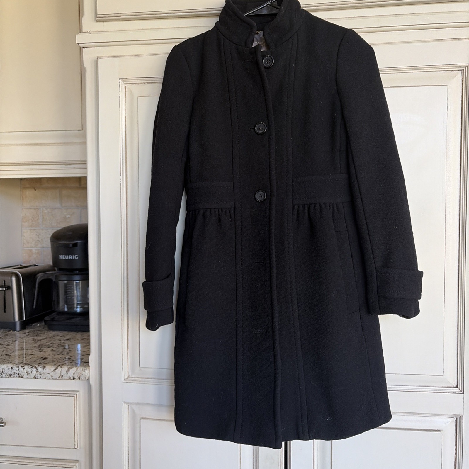 Vintage J.Crew Lady Day Double Cloth Italy Classic Black Pea Coat Thinsulate-2