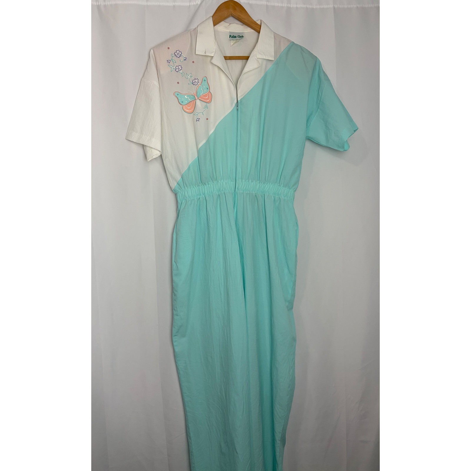 Vintage Palm Club Butterfly Embroidered Colorblock Jumpsuit 80s XL Grandmacore