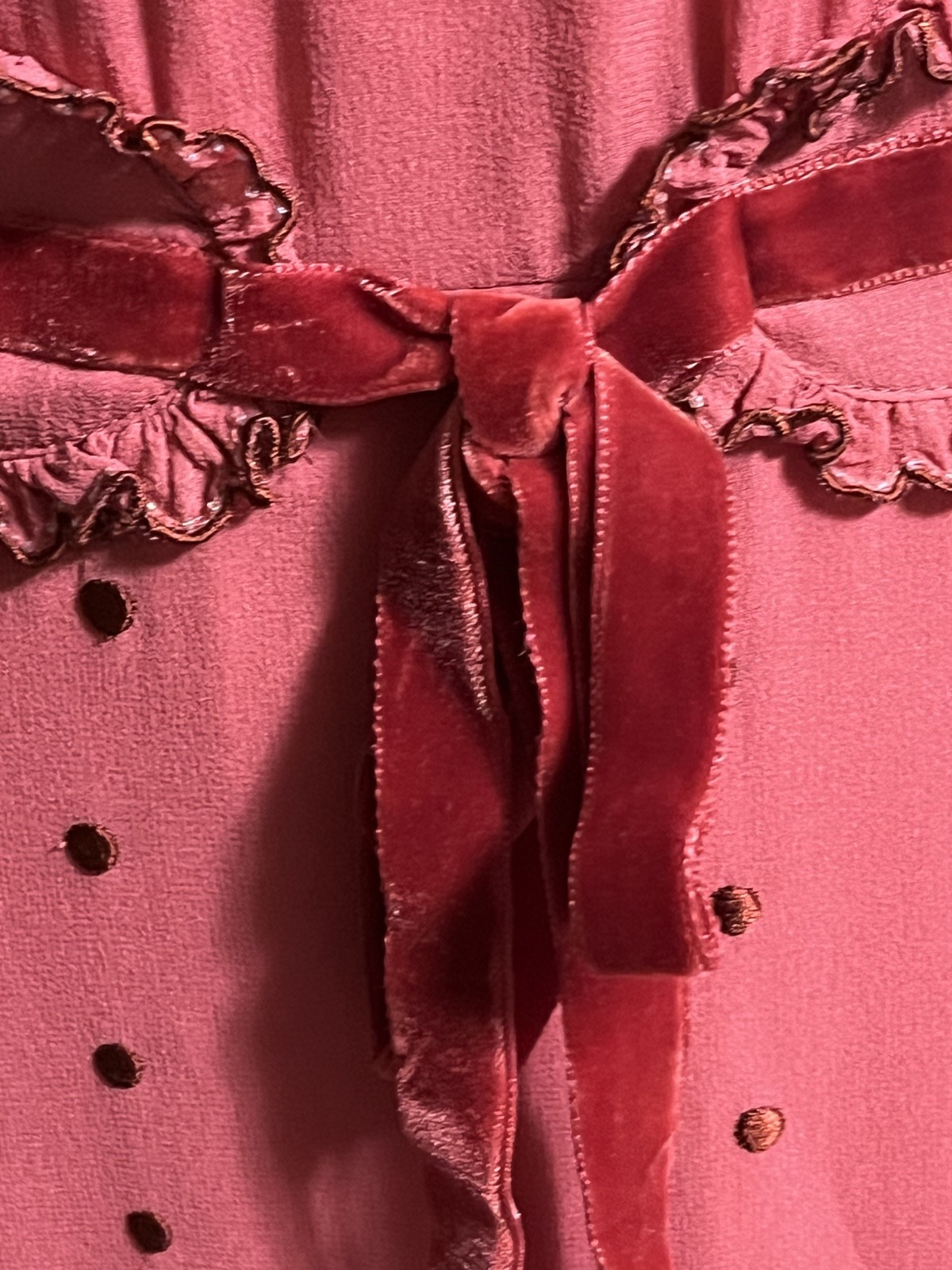 Vintage Anthropologie Lithe Dress- Size 4- Pink Ruffle- Red Velvet & Silk Lining