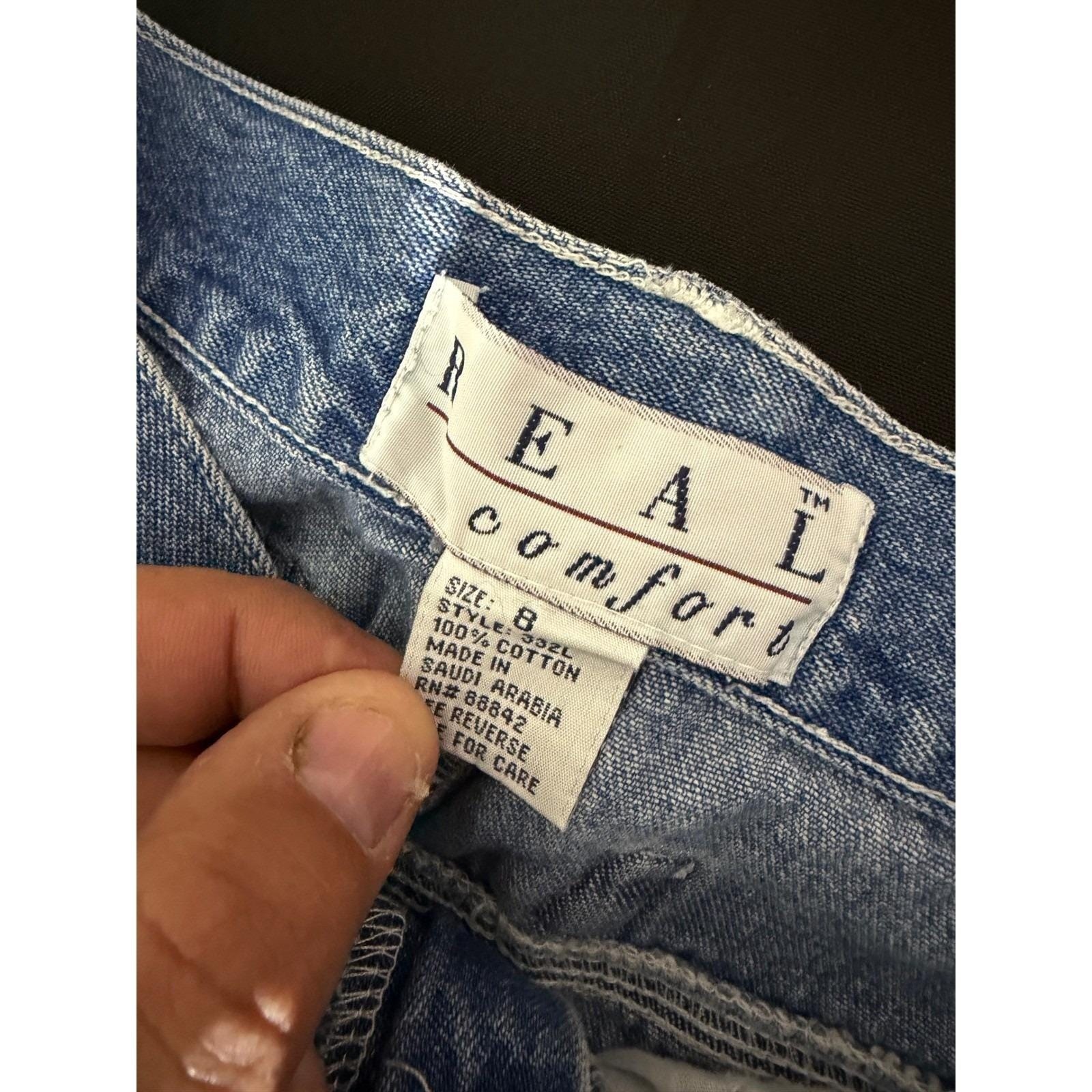 Real Comfort Wide Leg Jeans 8 Blue Excellent Cinch Back High Waisted Vintage 90s