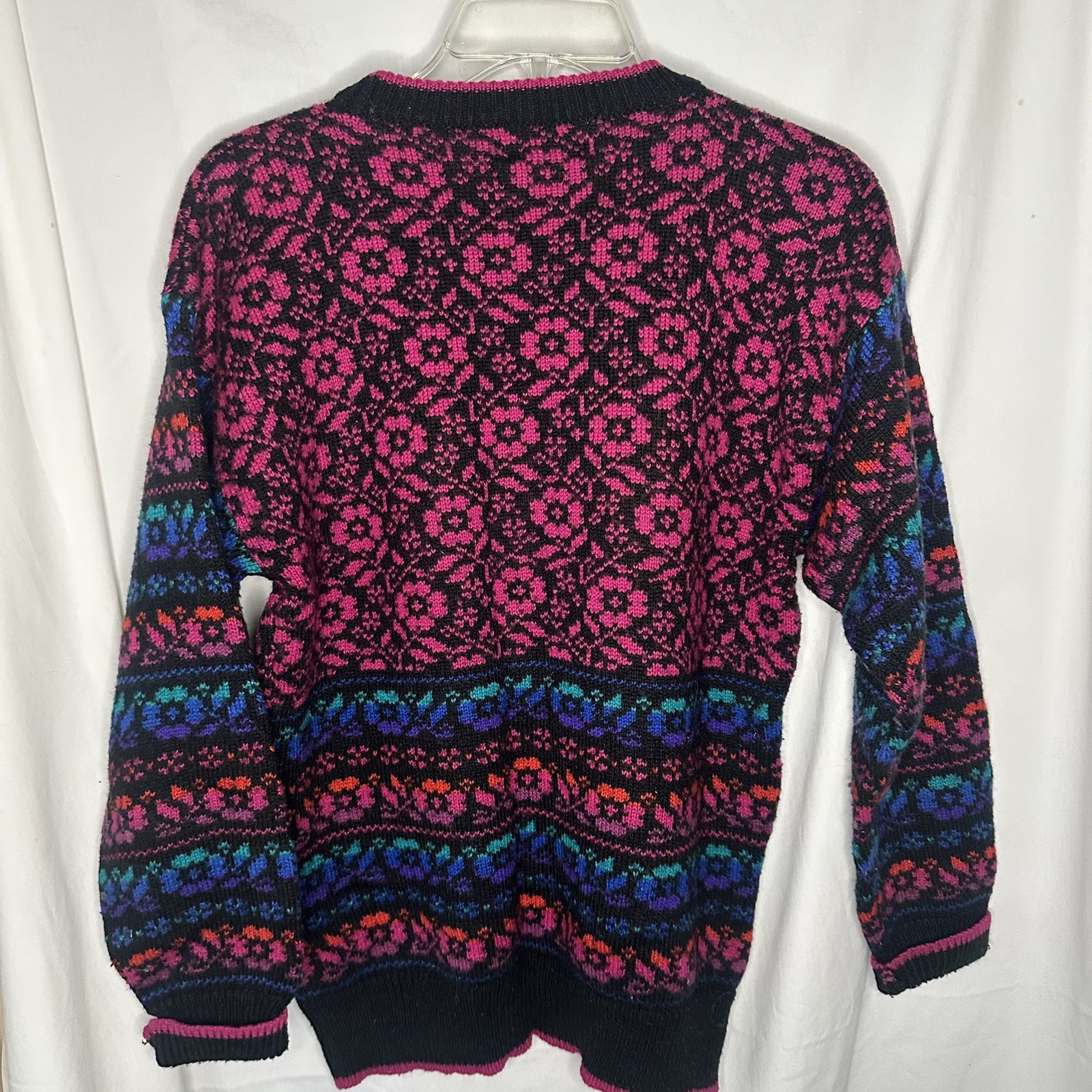 Vintage Women’s Large Multicolor Floral Sweater Partners By Mervyns Pink Blue