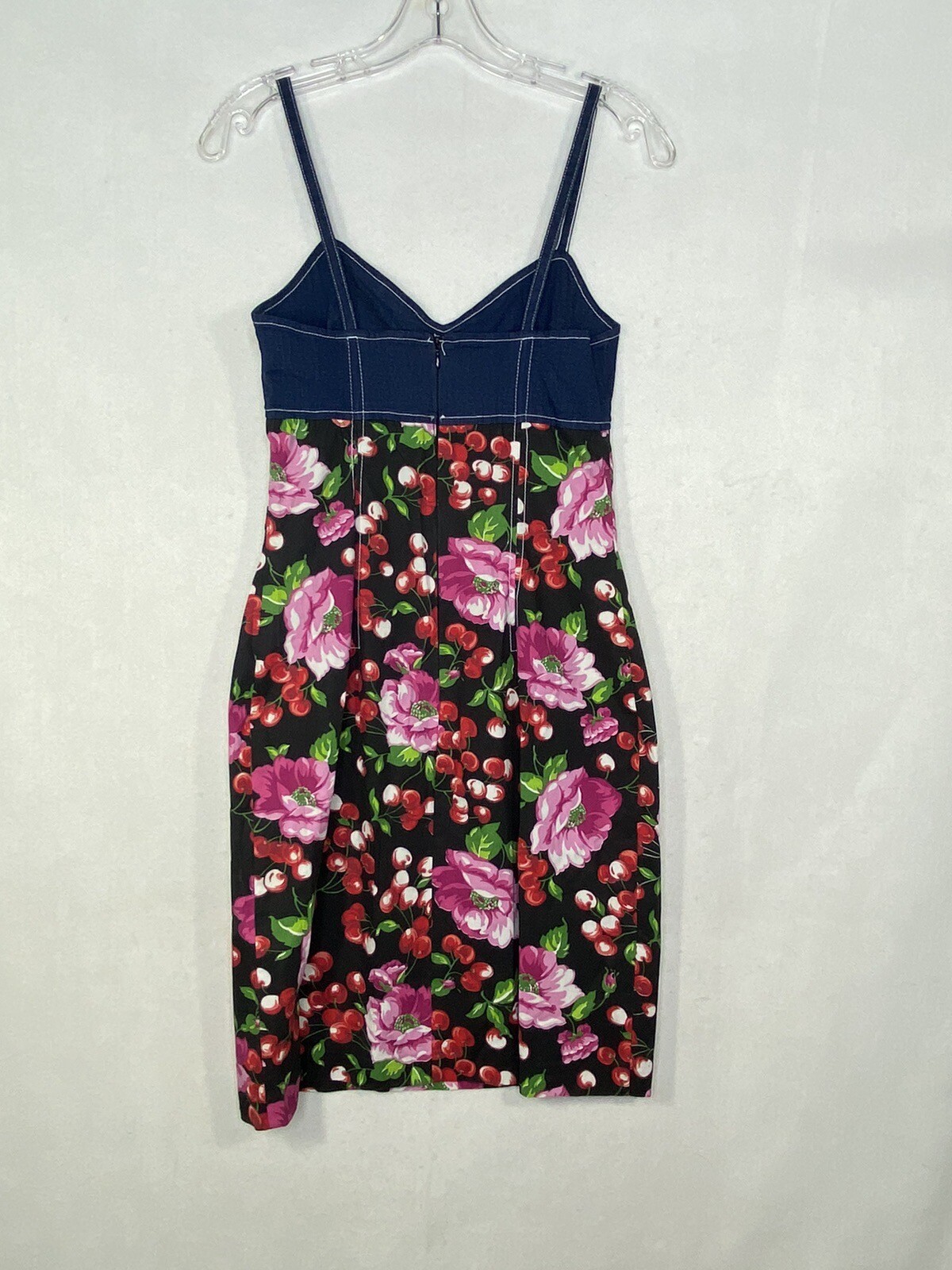 Mica Vintage Cotton Floral Dress Cherry Empire Waist Straps Size 6