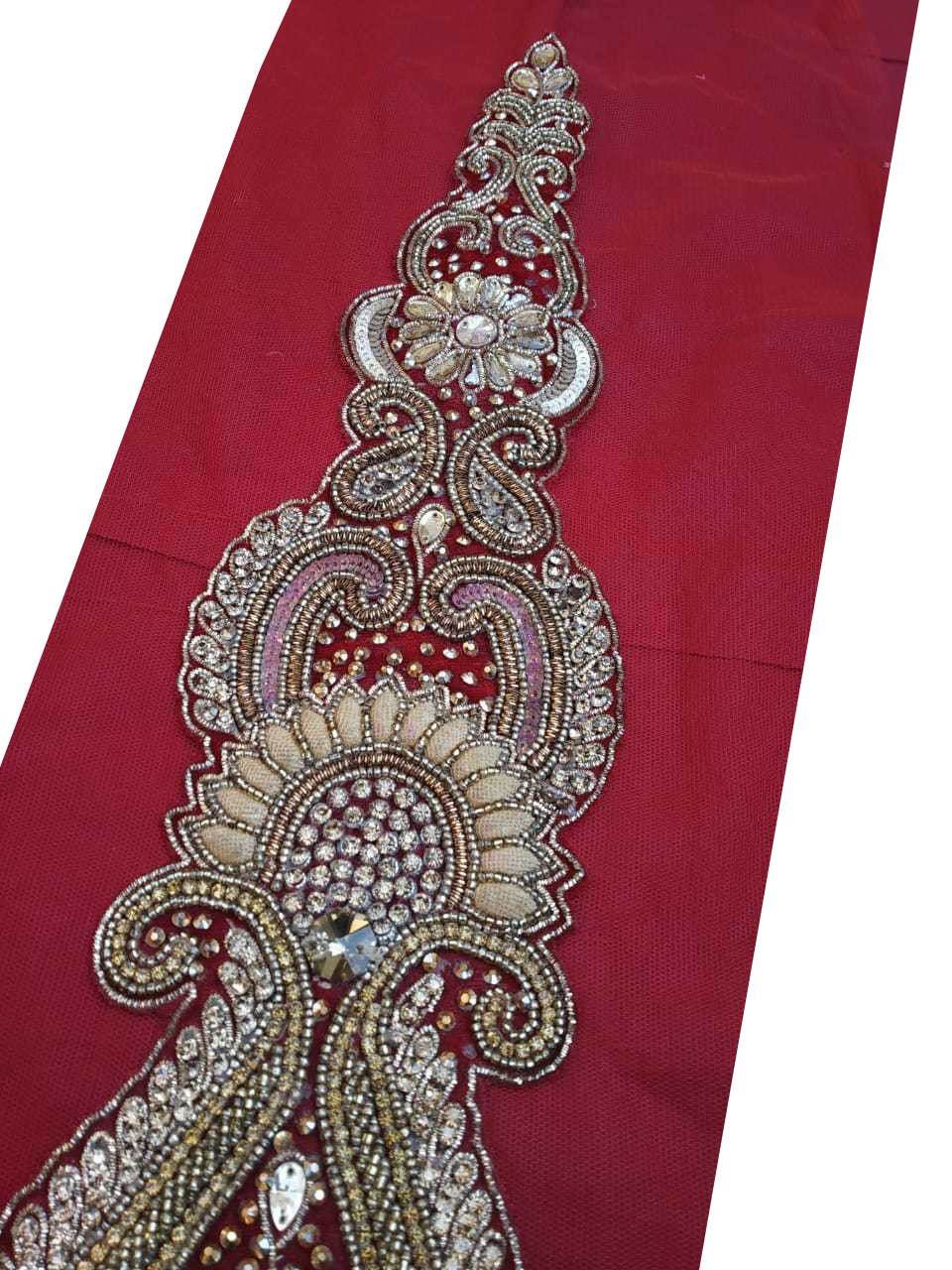 Vintage Indian Hand Bead Rhinestone RED COLOR LEHANGA PATCH ART CRAFT 1FREE ON 5