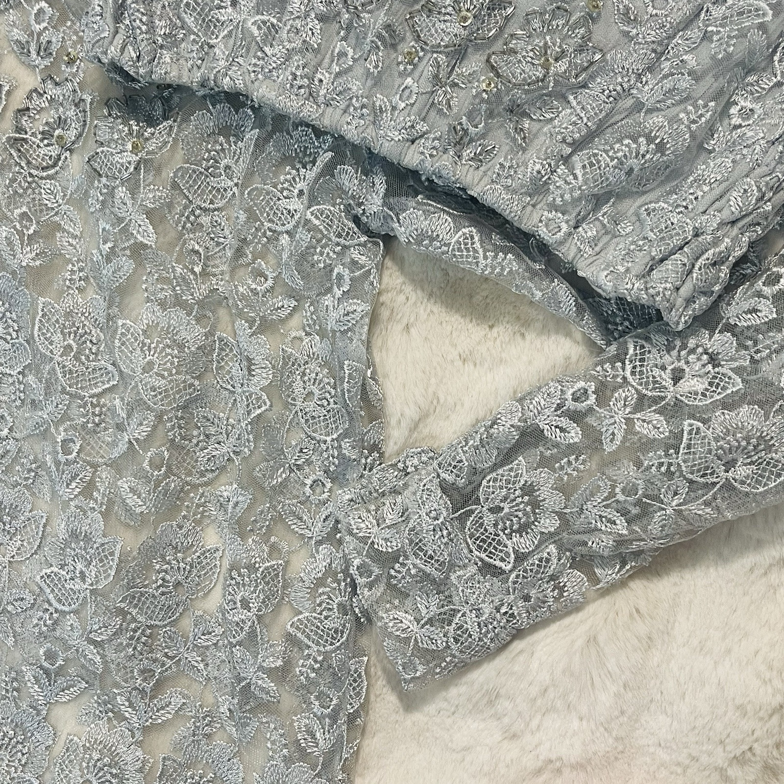 The Icing Vintage 90’s Silver Floral Lace Beaded Bustier Blouse Chic 2 Pc Set